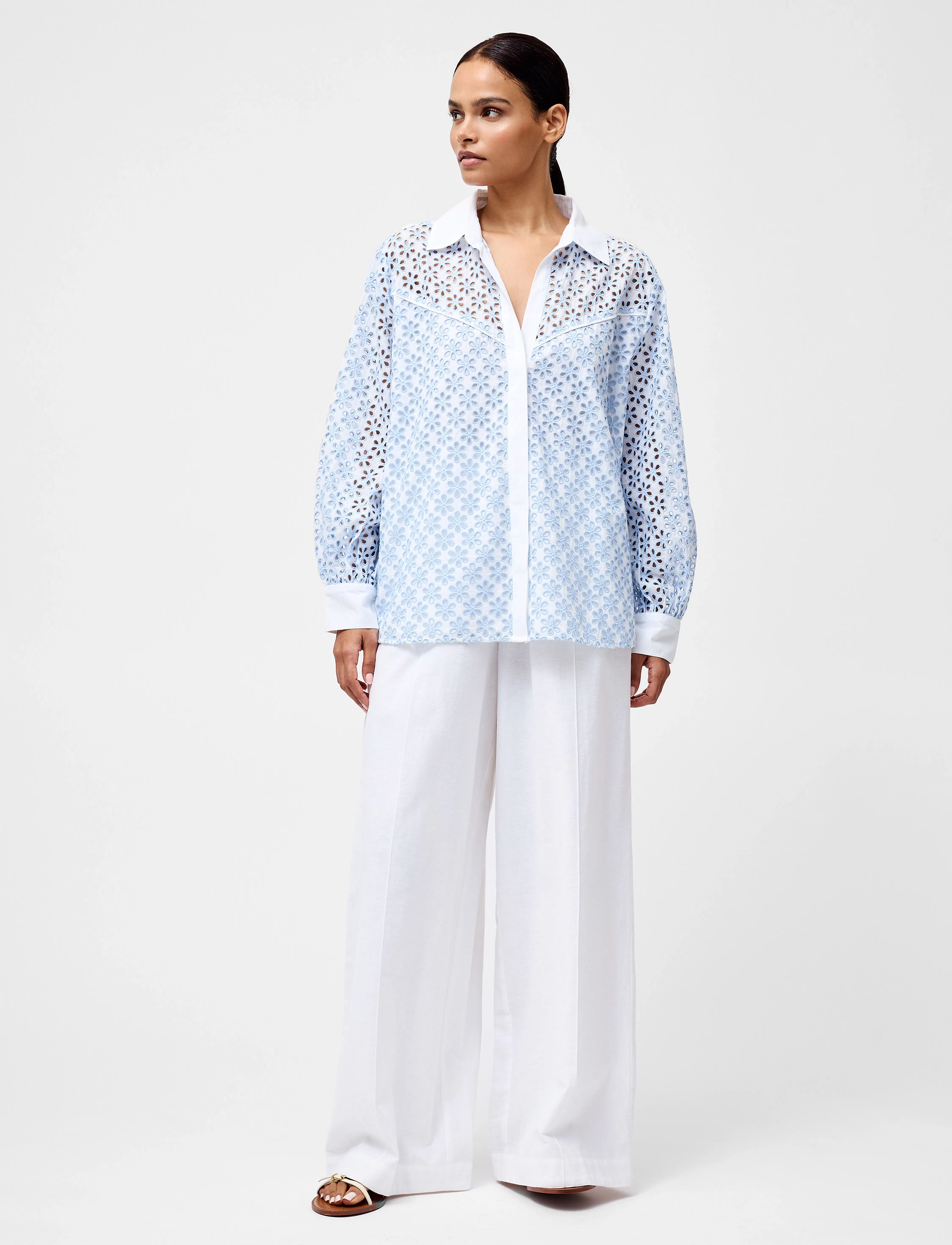 French Connection Galina Cotton Embroidered Shir, XS, Multi/patterned, Skjorter > Kortærmede, Dame