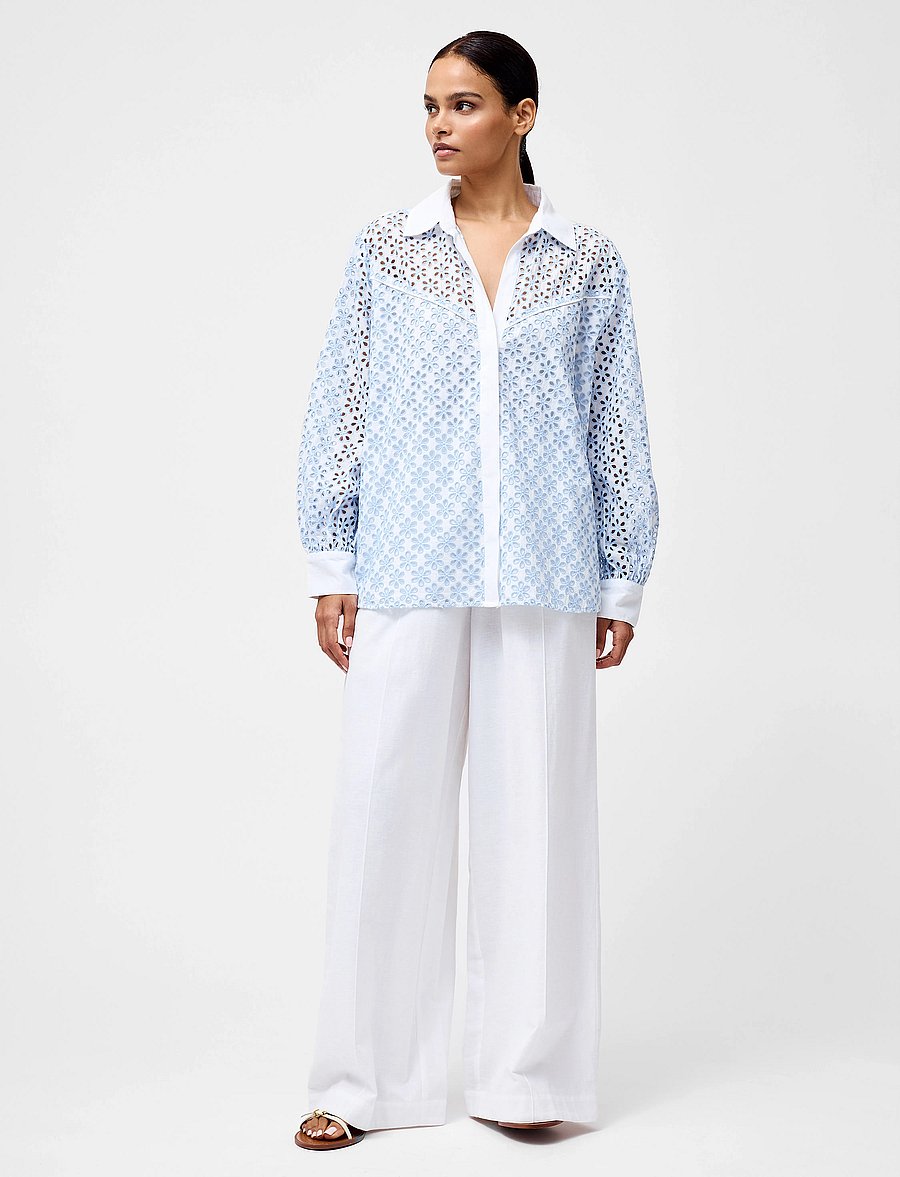French Connection - GALINA COTTON EMBROIDERED SHIR - lühikeste varrukatega särgid - sky blue - 0