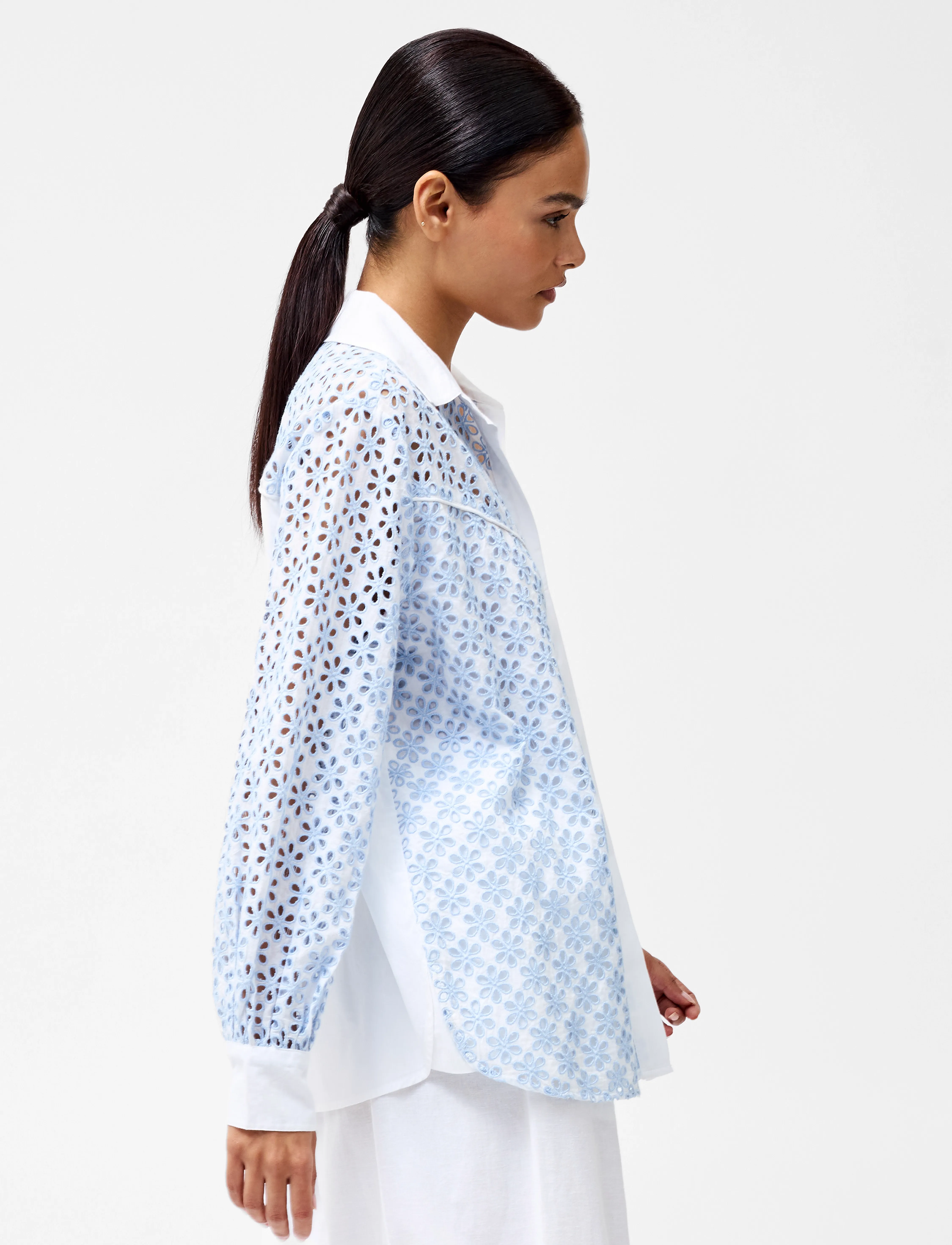 French Connection - GALINA COTTON EMBROIDERED SHIR - lühikeste varrukatega särgid - sky blue - 3