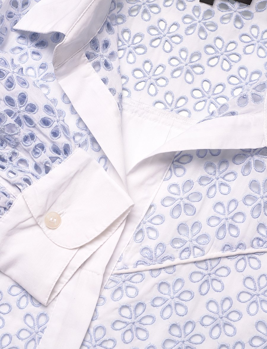 French Connection - GALINA COTTON EMBROIDERED SHIR - lühikeste varrukatega särgid - sky blue - 4