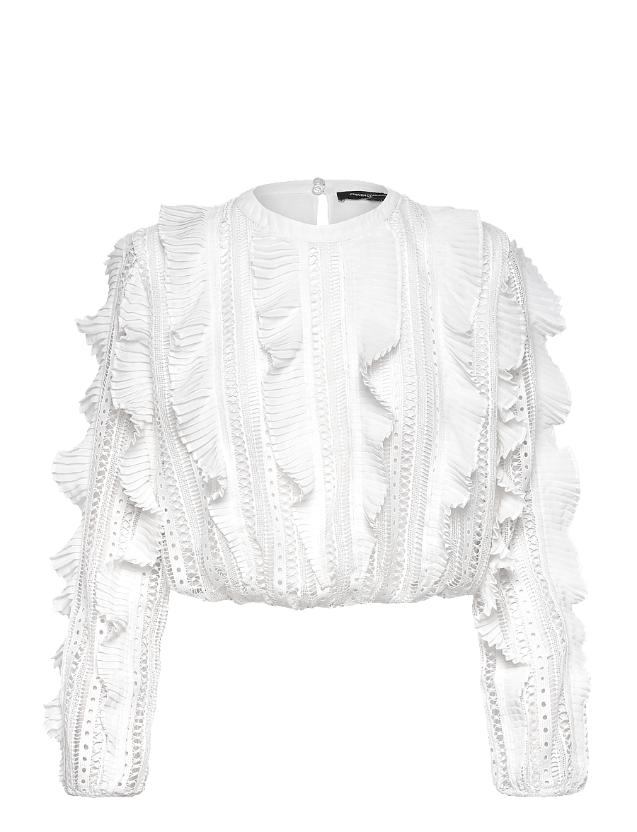 French Connection - ANNIKA LACE FRILL TOP - long sleeved blouses - summer white - 1
