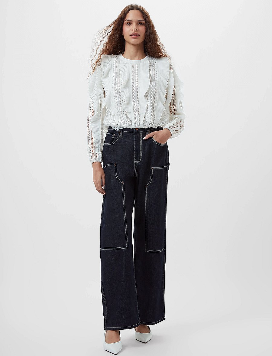 French Connection - ANNIKA LACE FRILL TOP - long sleeved blouses - summer white - 0