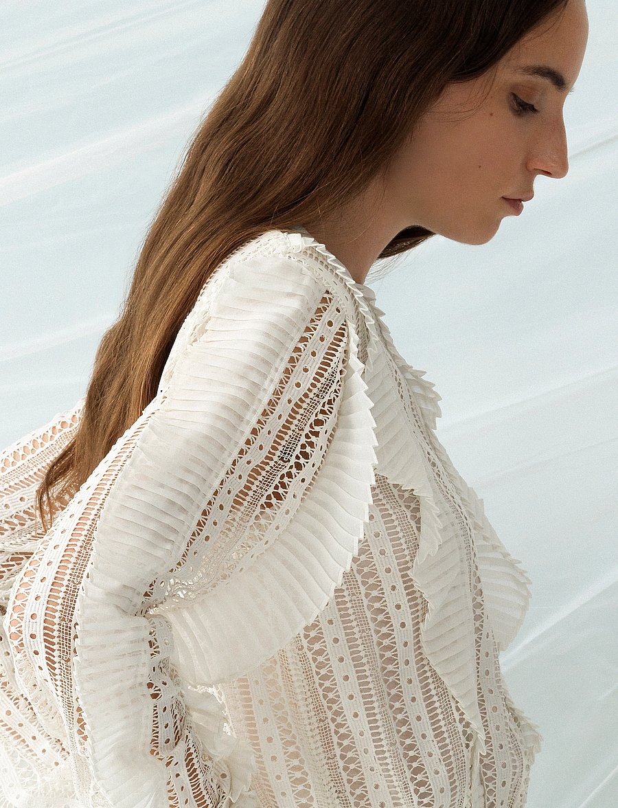 French Connection - ANNIKA LACE FRILL TOP - long sleeved blouses - summer white - 3
