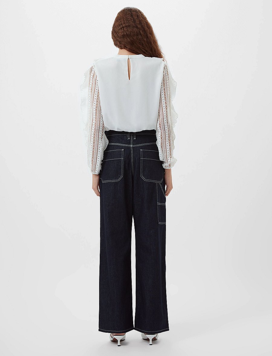 French Connection - ANNIKA LACE FRILL TOP - long sleeved blouses - summer white - 4