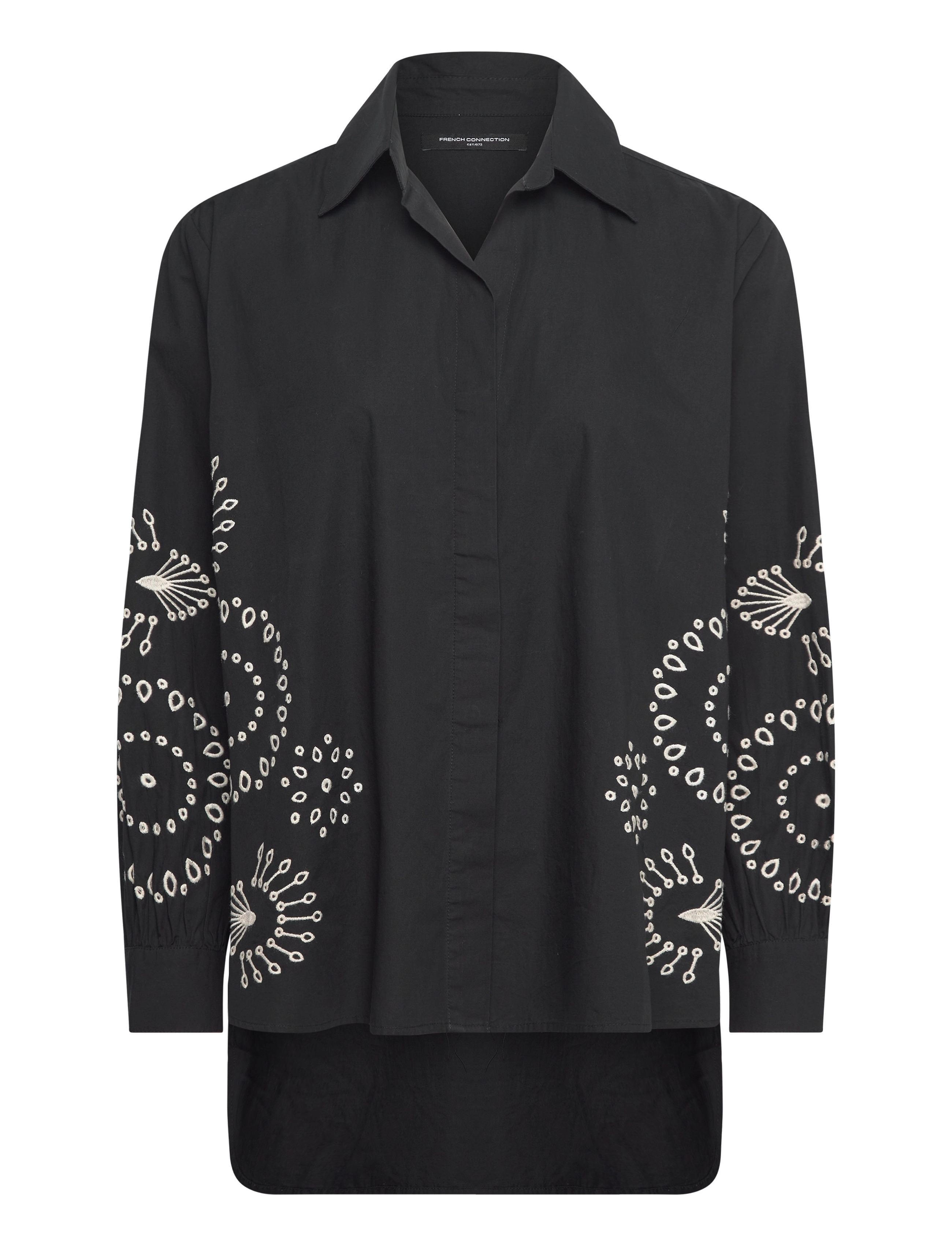 FRENCH CONNECTION Cambria Baumwolle Bestickt Oberteil Schwarz - XS - Damen