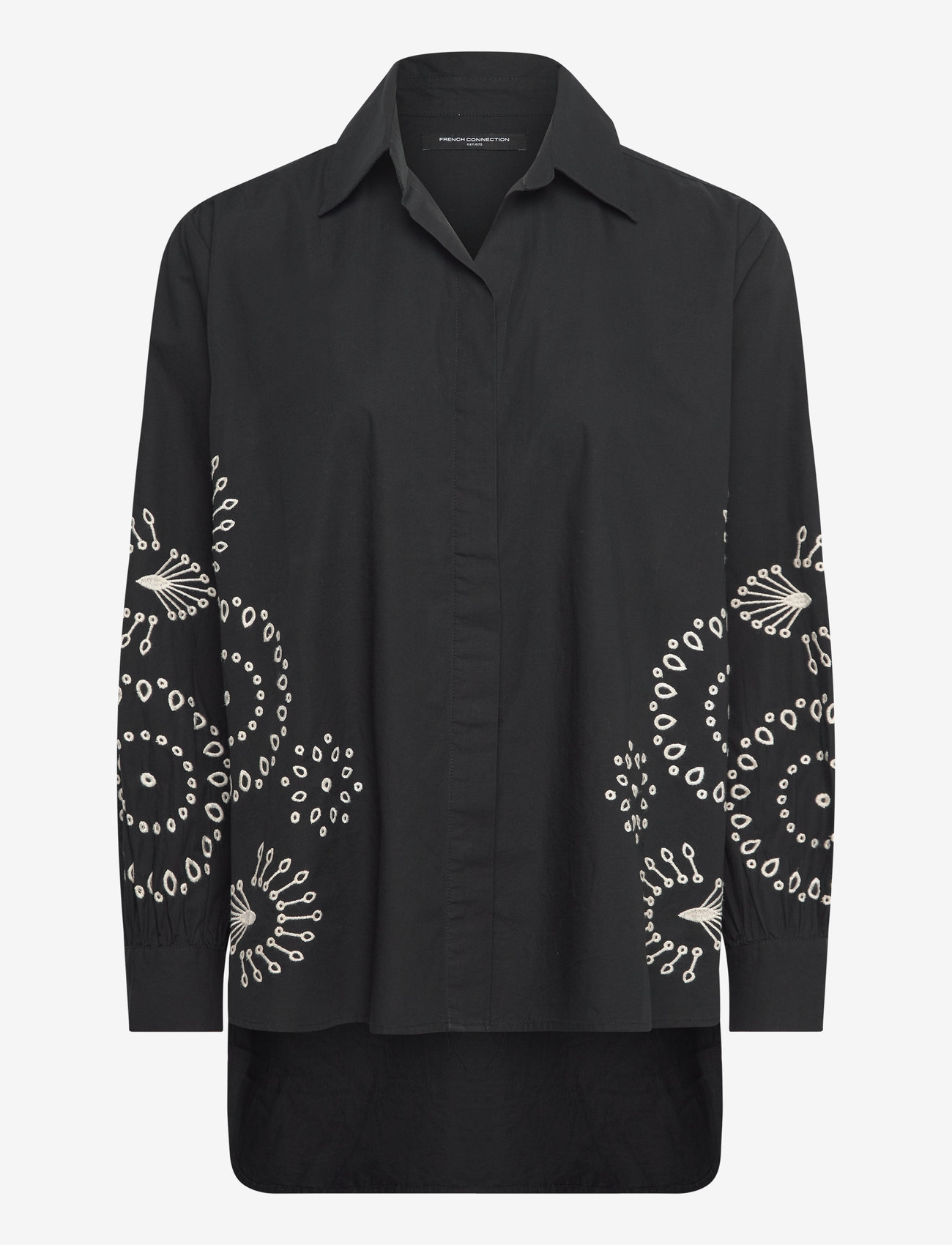 French Connection - CAMBRIA COTTON EMBROIDERED TOP - langärmlige hemden - black/cream - 1