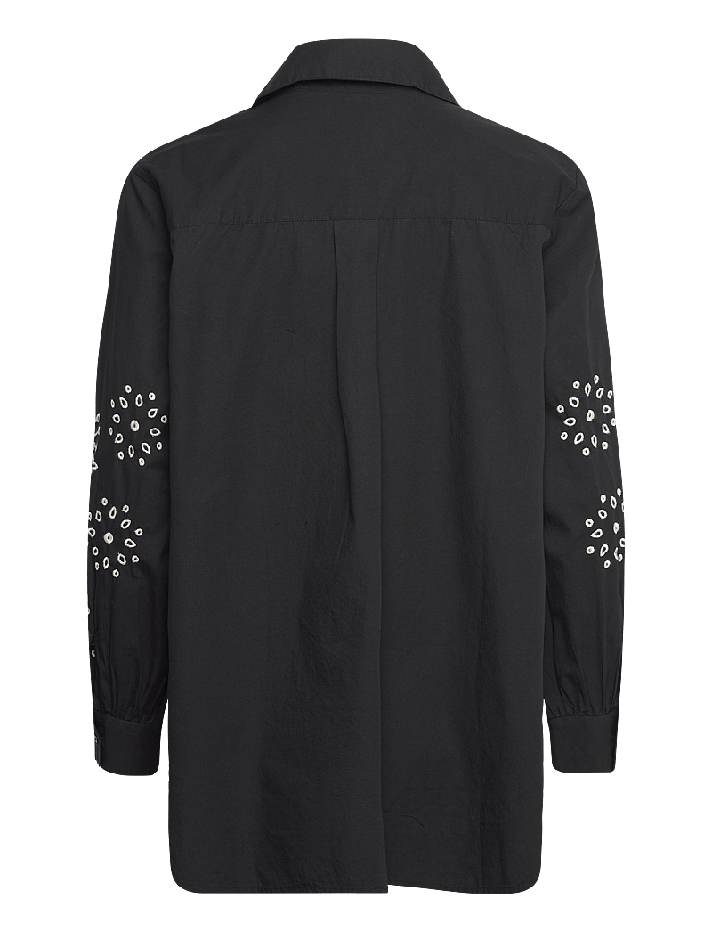 French Connection - CAMBRIA COTTON EMBROIDERED TOP - langärmlige hemden - black/cream - 2