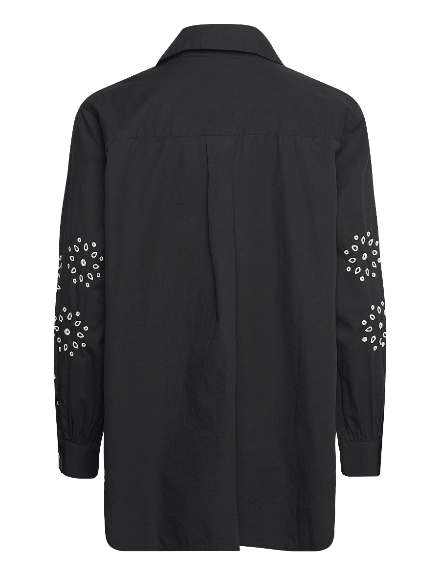 French Connection - CAMBRIA COTTON EMBROIDERED TOP - langerma skyrtur - black/cream - 2