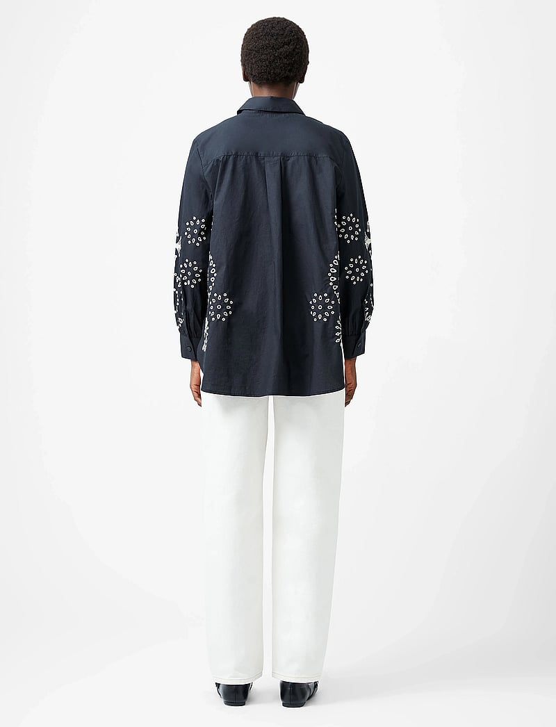 French Connection - CAMBRIA COTTON EMBROIDERED TOP - langärmlige hemden - black/cream - 3