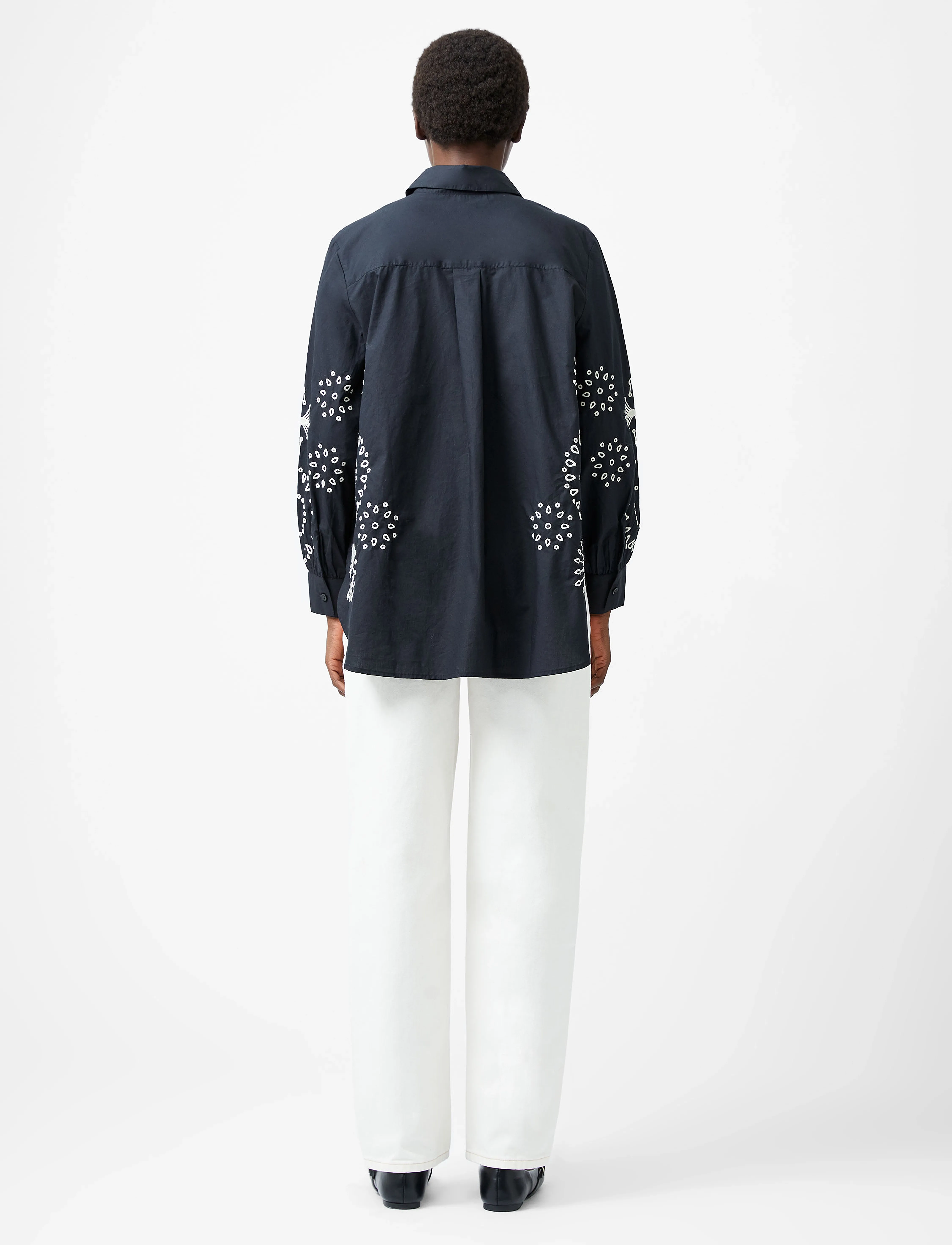 French Connection - CAMBRIA COTTON EMBROIDERED TOP - langerma skyrtur - black/cream - 3