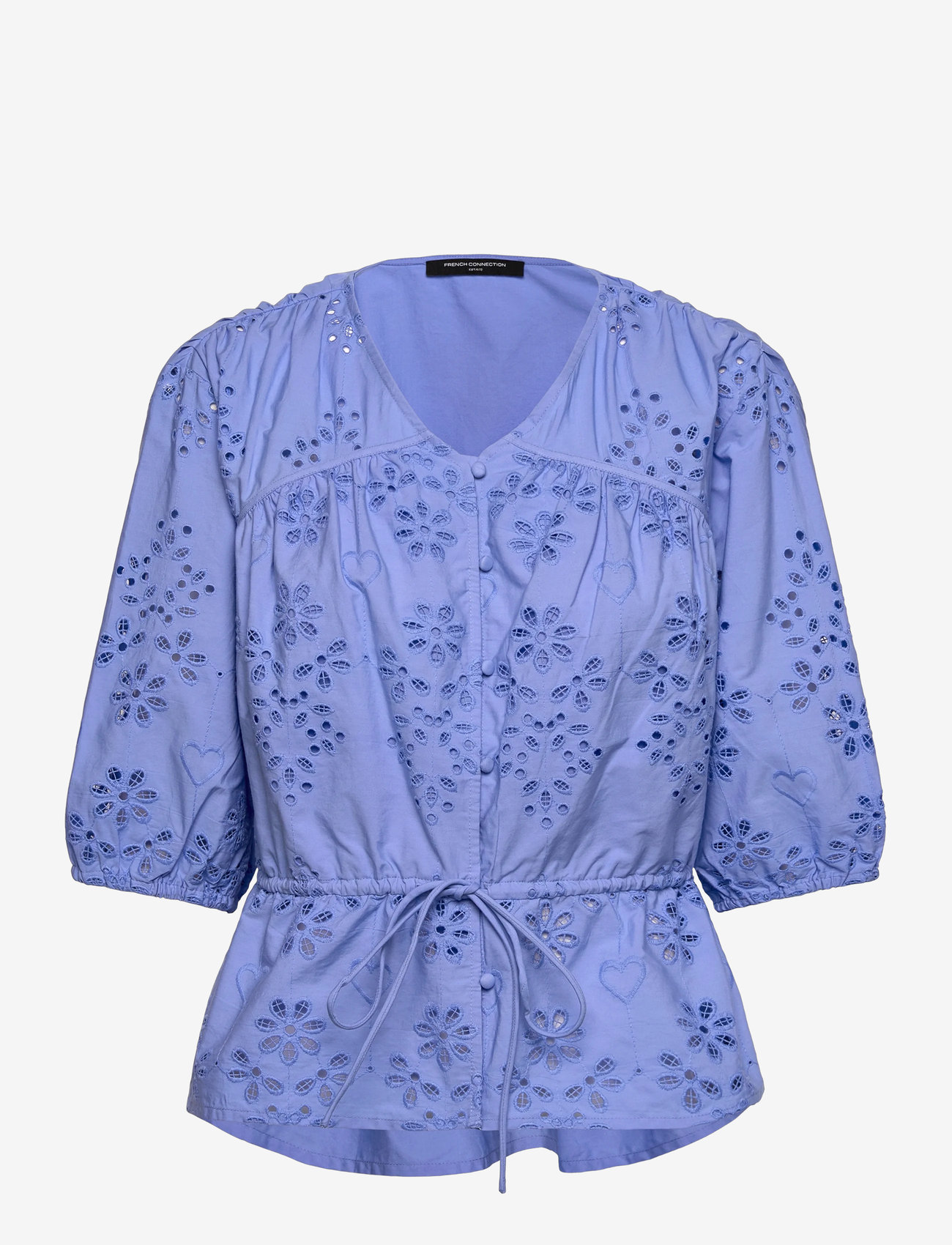 French Connection - CAMBRIA COTTON SS BRODERIE TOP - short-sleeved blouses - cornflower blue - 0