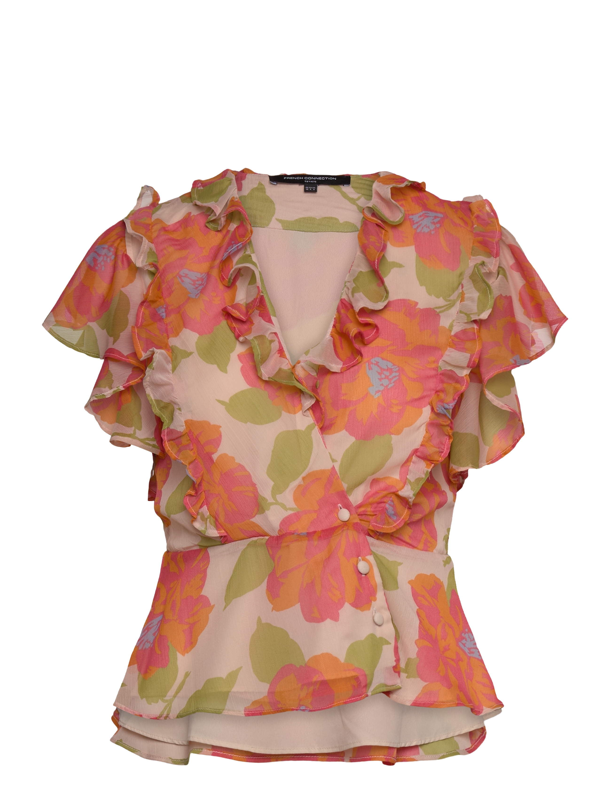 French Connection LOUISA HALLIE CRINKLE BLOUSE - Modetrends - ORANGE MULTI / pink/rose