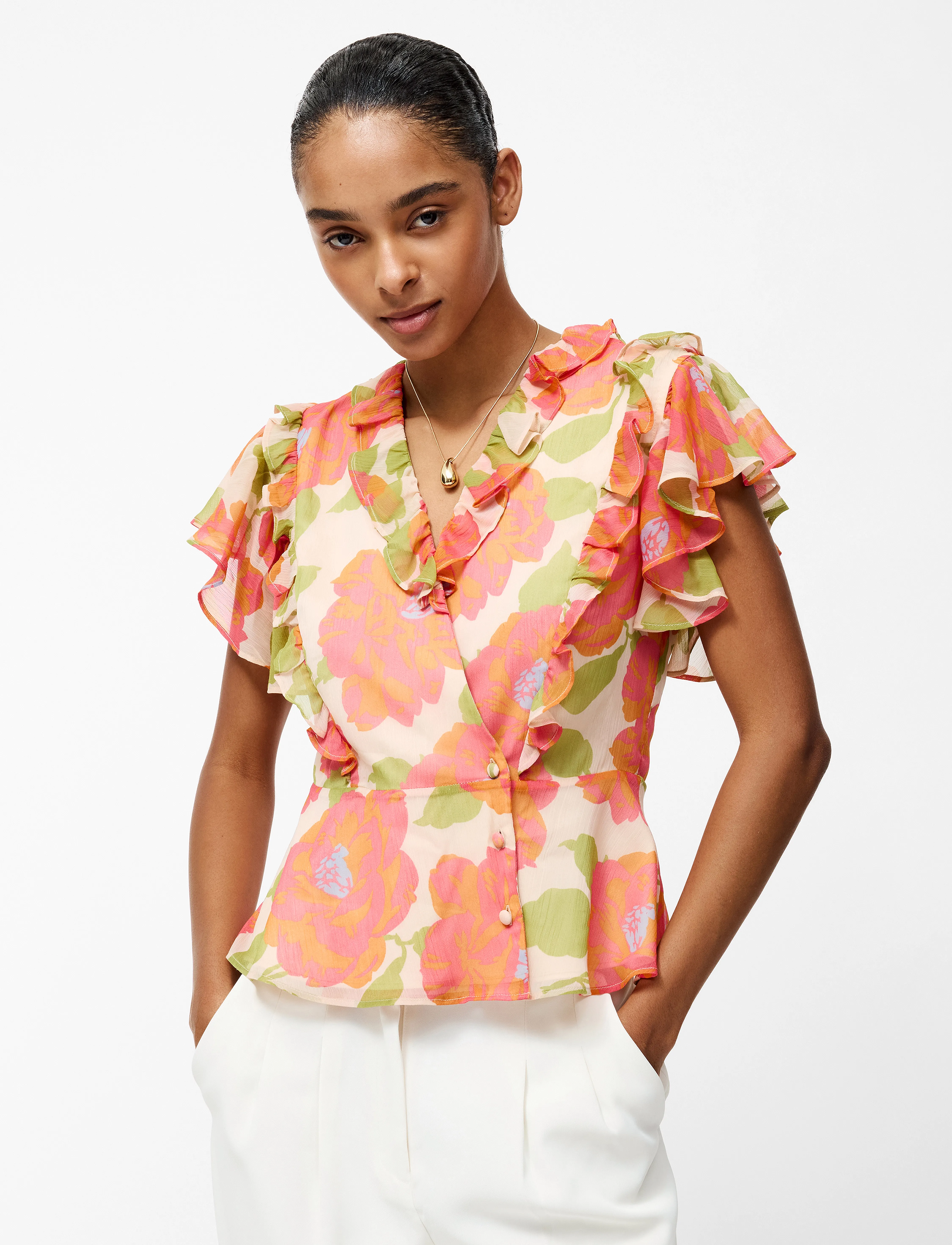 French Connection LOUISA HALLIE CRINKLE BLOUSE - Blusen - ORANGE MULTI / pink/rose