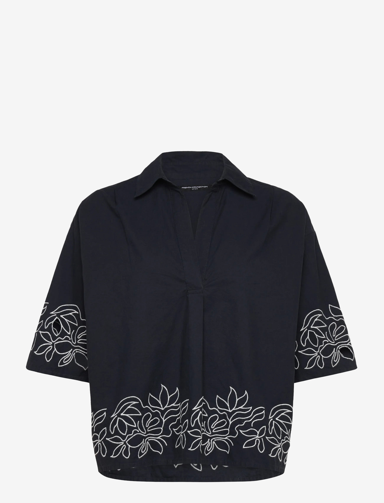 French Connection - ALISSA COTTON POPOVER - kortärmade skjortor - navy/white - 0