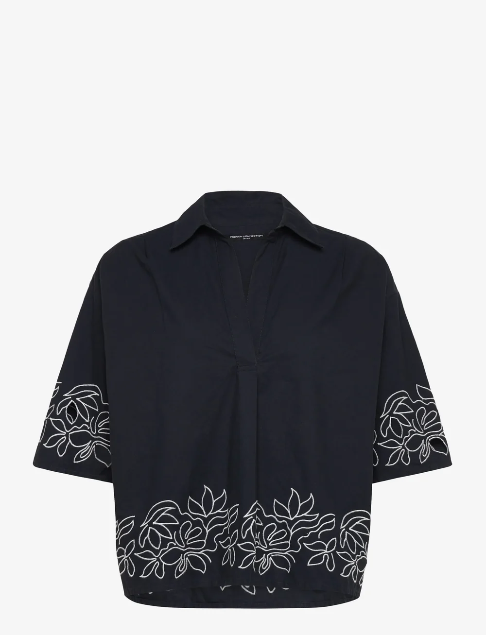 French Connection - ALISSA COTTON POPOVER - kortärmade skjortor - navy/white - 0