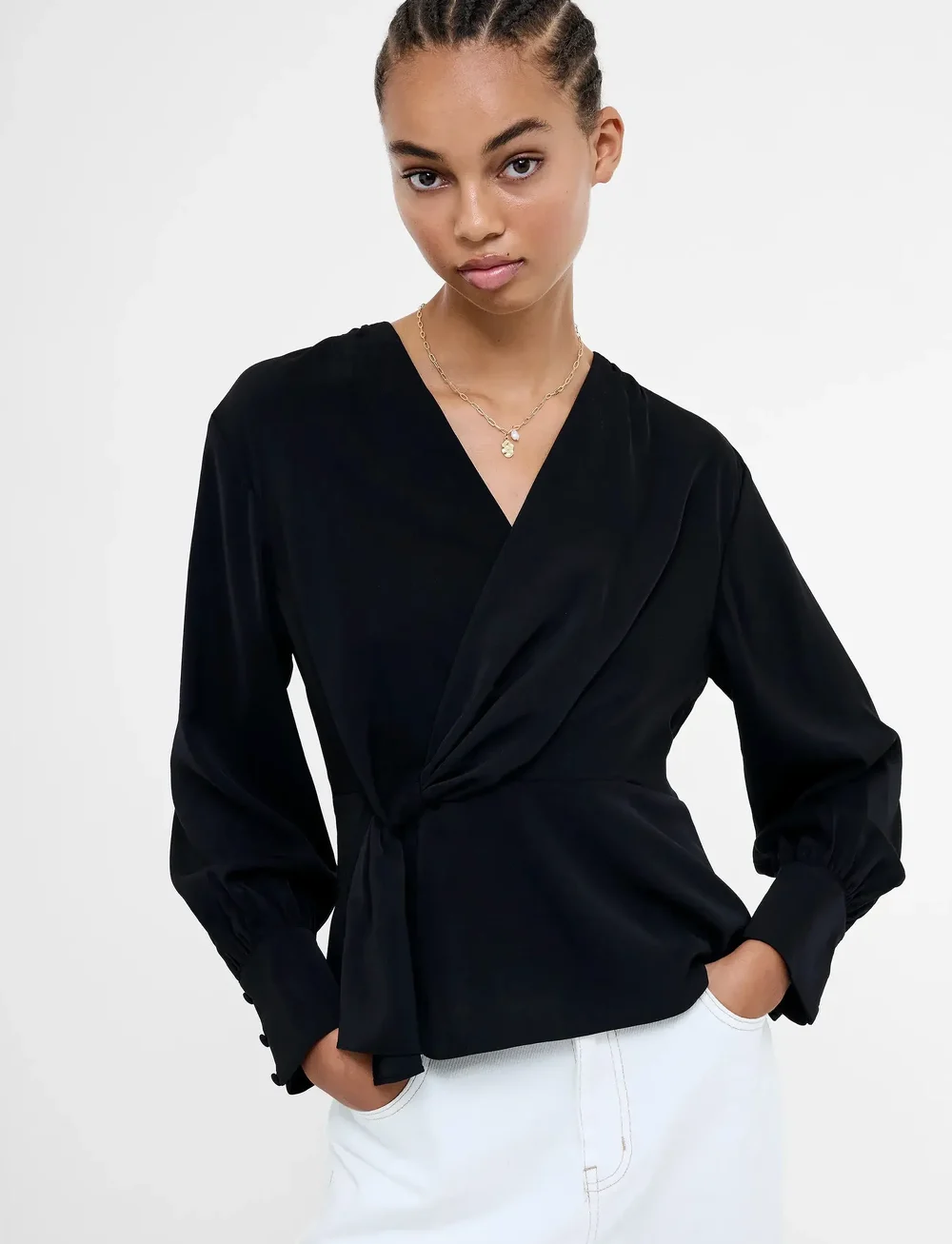 French Connection - LAUREL CREPE PEPLUM TOP - langärmlige blusen - blackout - 0