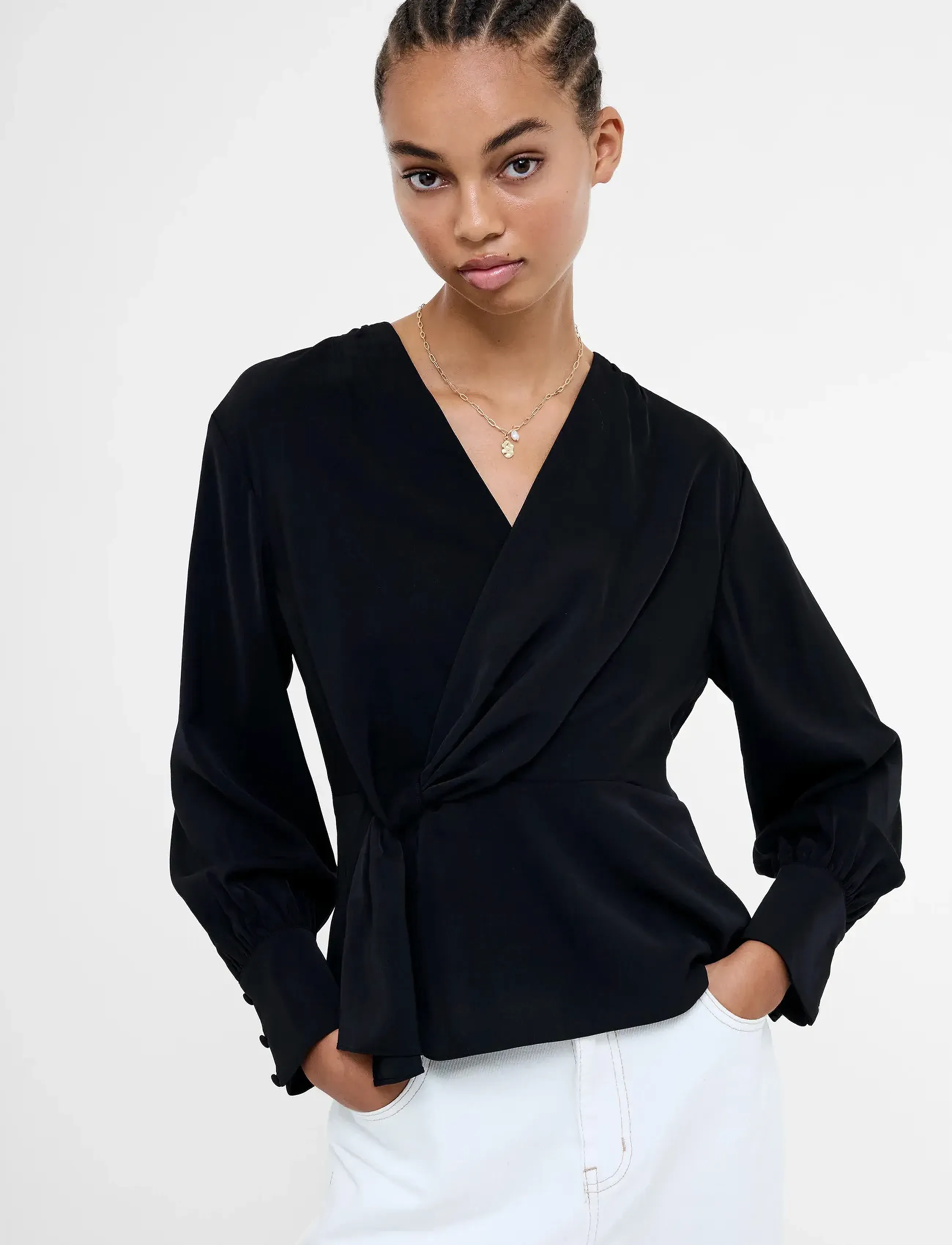 French Connection LAUREL CREPE PEPLUM TOP - Blusen - BLACKOUT / black