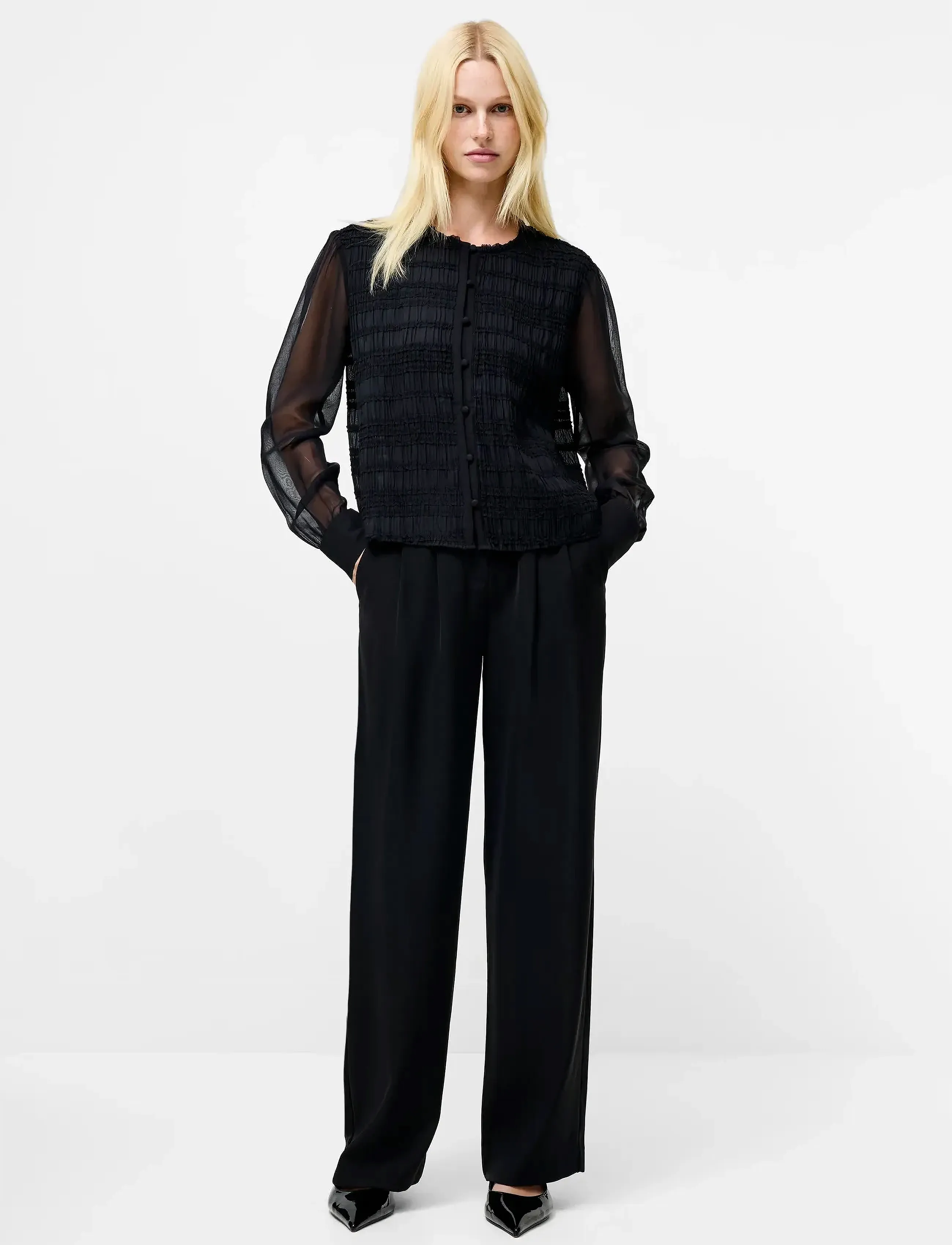 French Connection Canary Pleated Shirt, 40, Black, Bluser > Langærmede, Dame