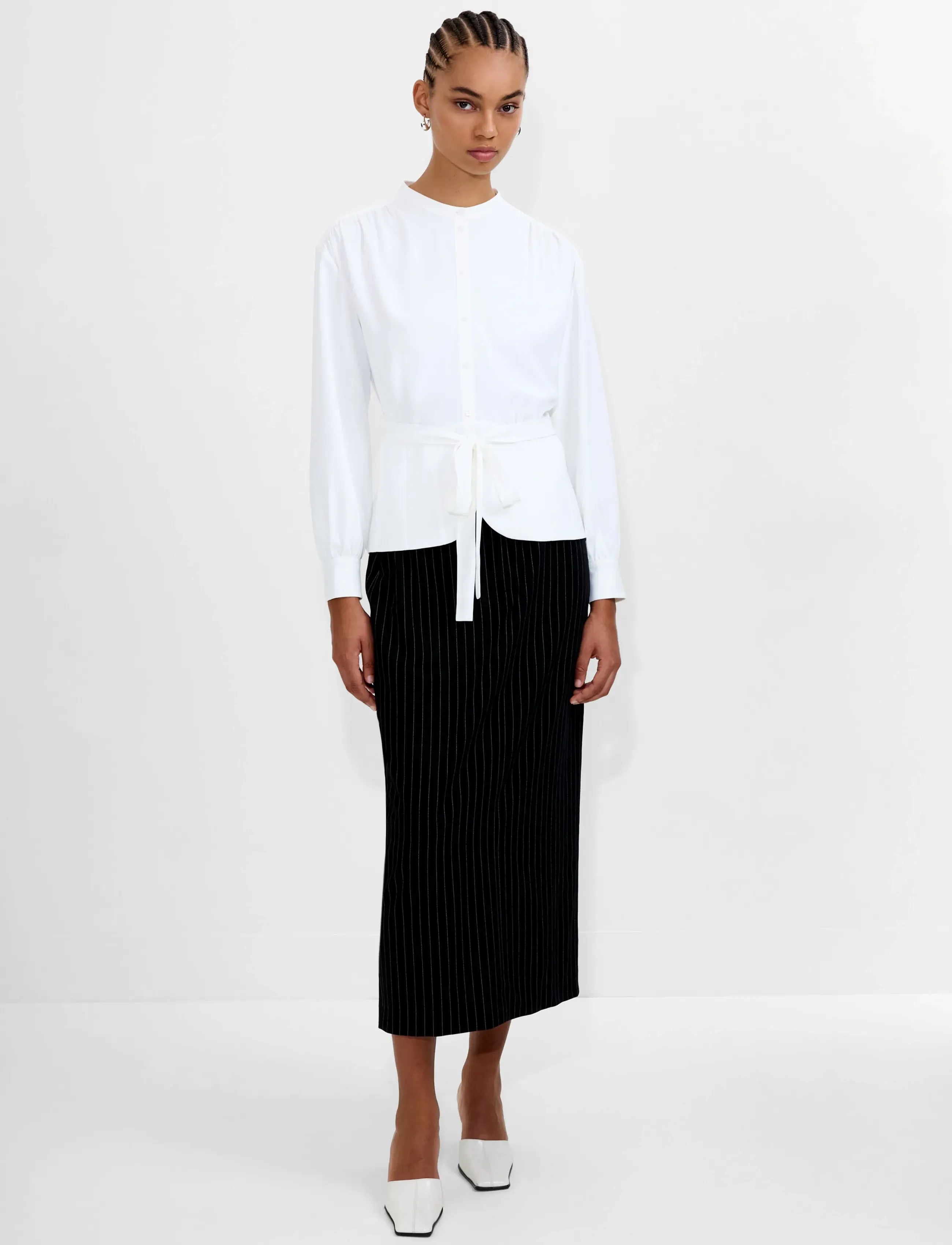 French Connection Arezzo Ls Waist Tie Shirt, 40, White, Skjorter > Langærmede, Dame