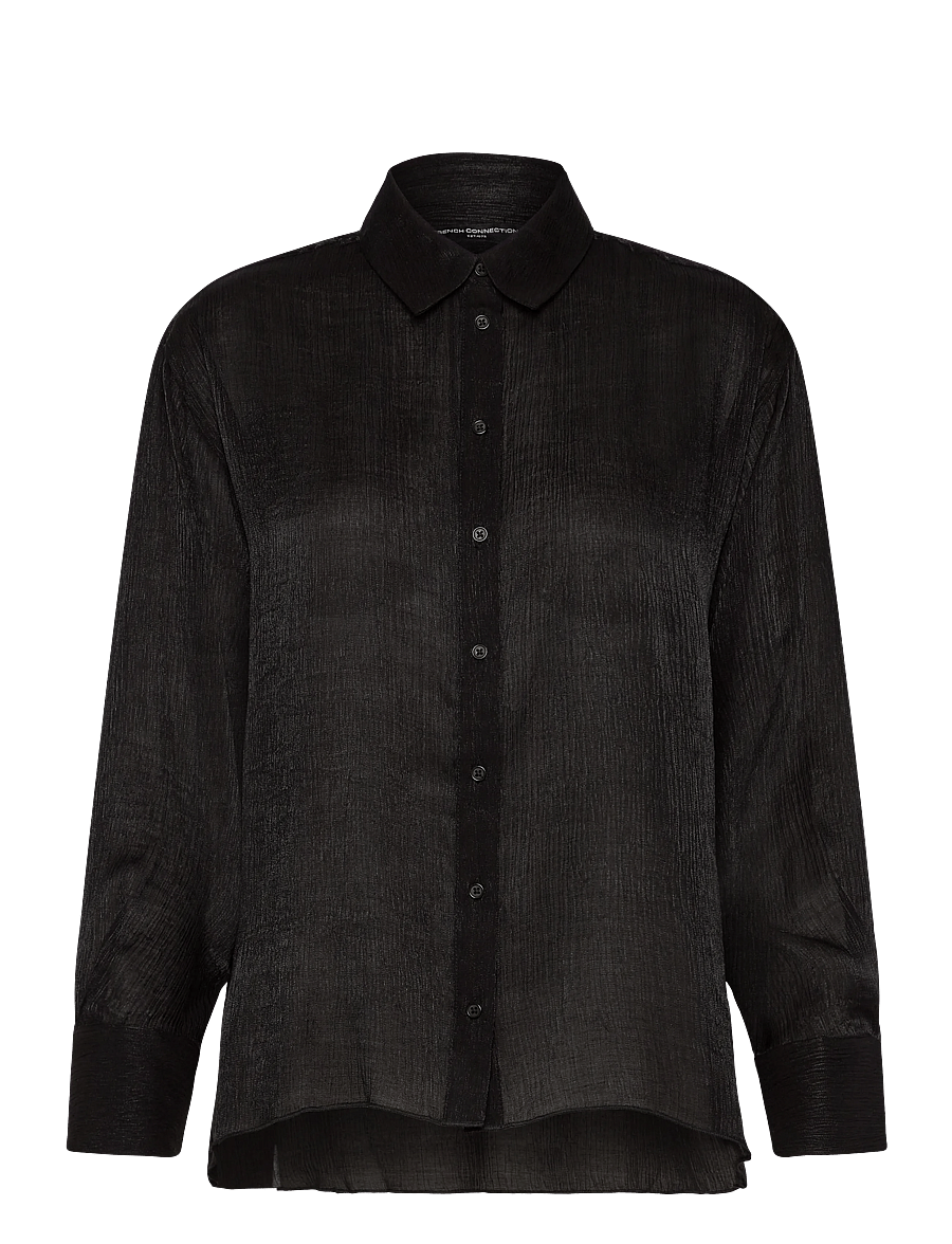 French Connection - TERRY CRINKLE TOP - langärmlige hemden - black - 1
