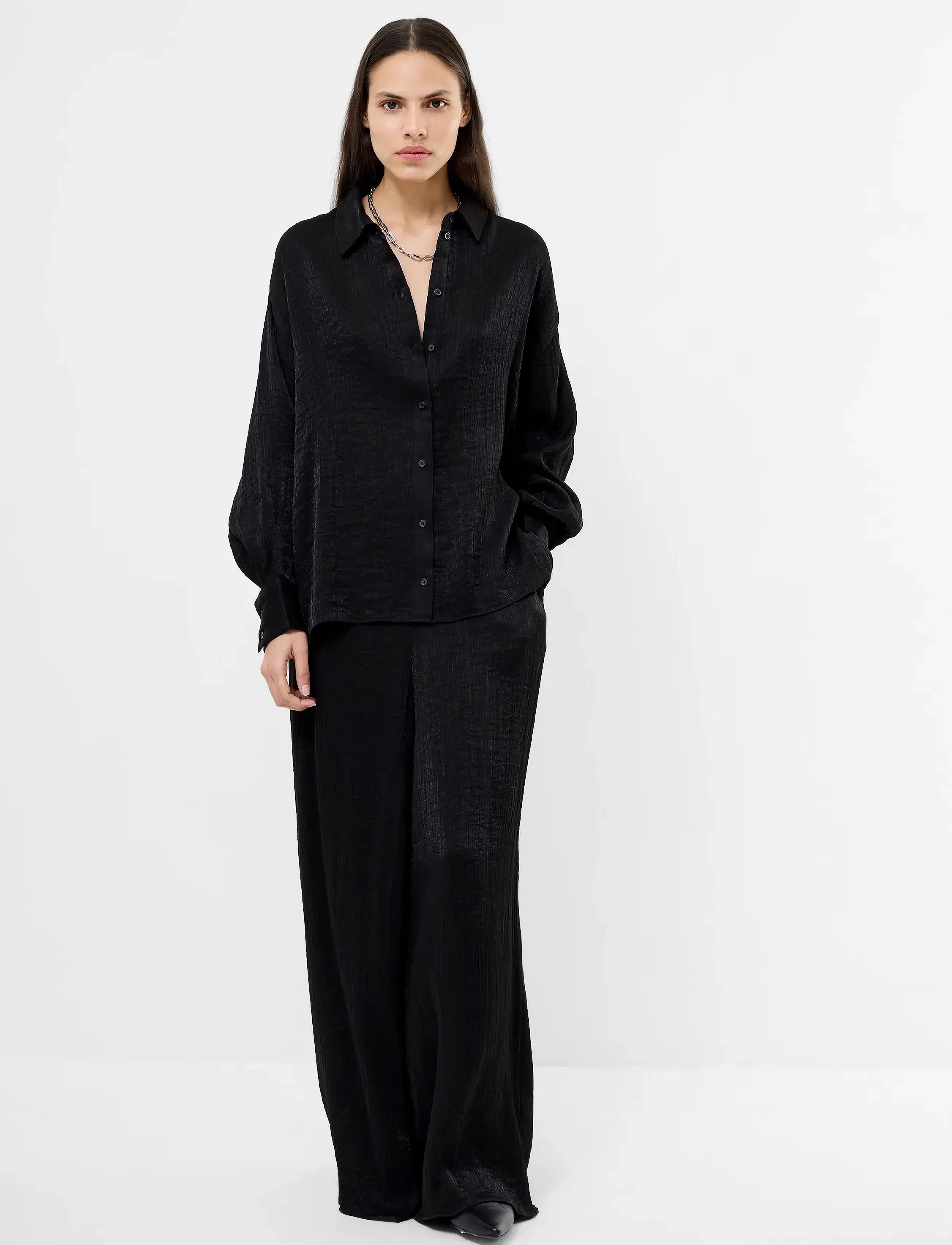 French Connection Terry Crinkle Top, L, Black, Skjorter > Langærmede, Dame