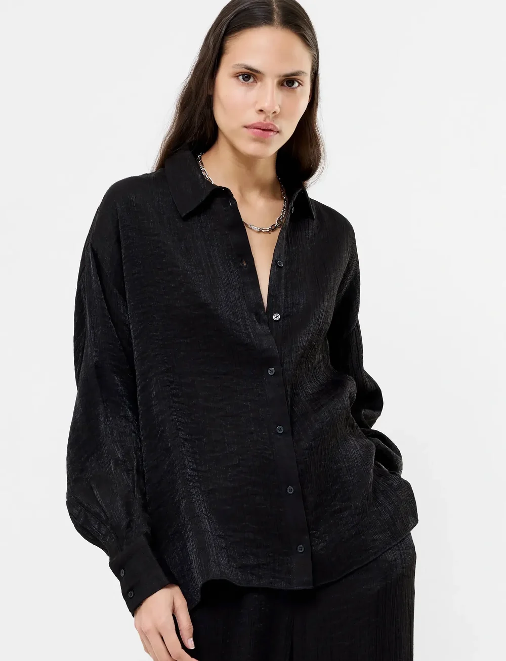 French Connection - TERRY CRINKLE TOP - langärmlige hemden - black - 3