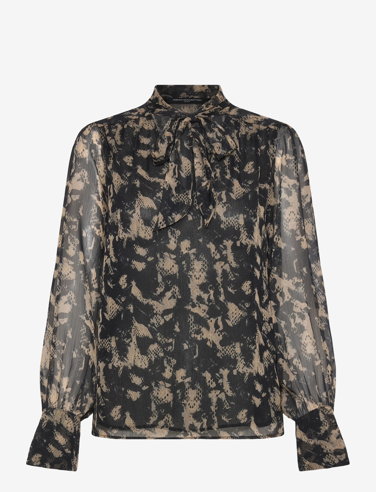 French Connection - AMELIA HALLIE TIE NK BLOUSE - långärmade blusar - black multi - 1