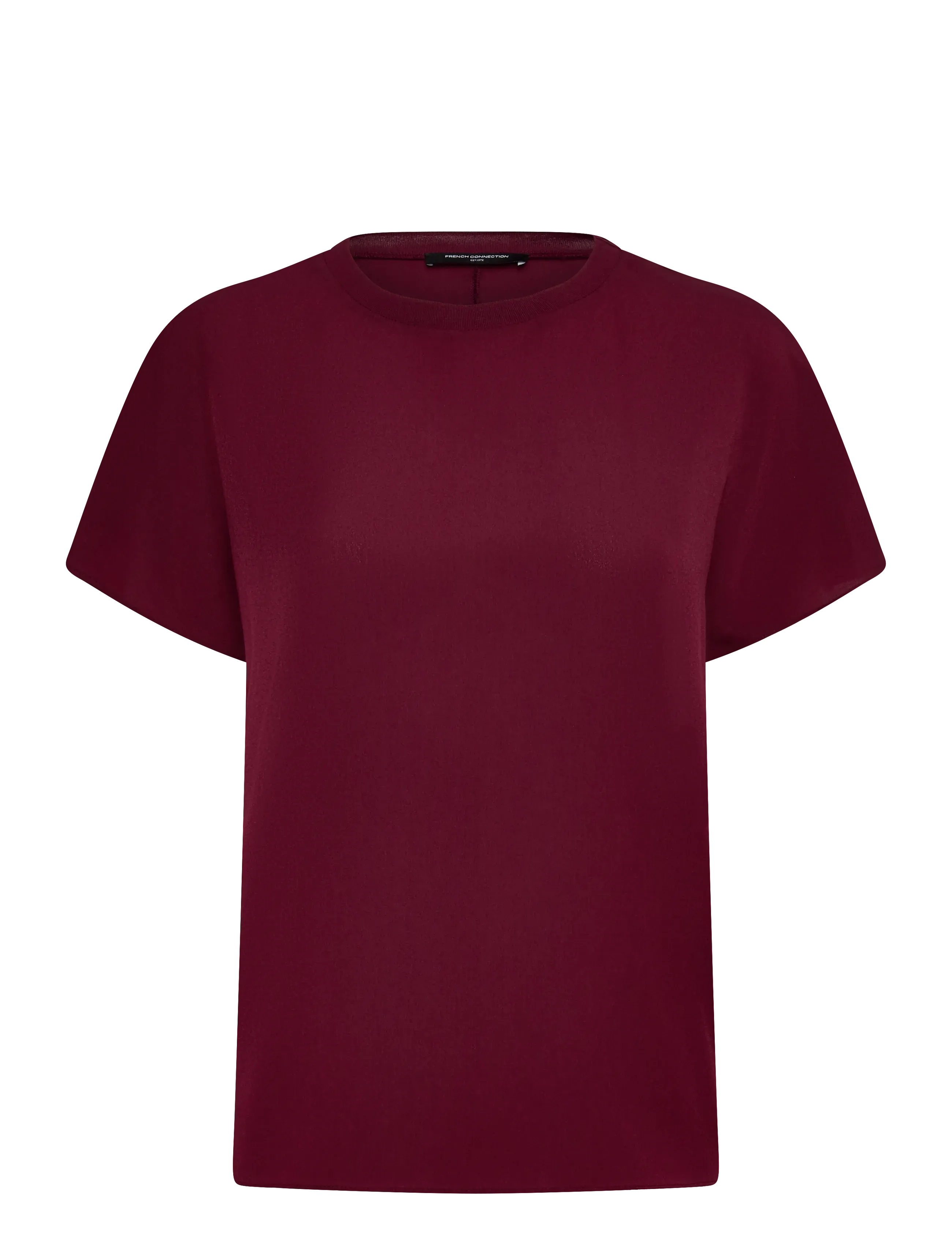 CREPE LIGHT CREW NECK TOP - BORDEAUX RED