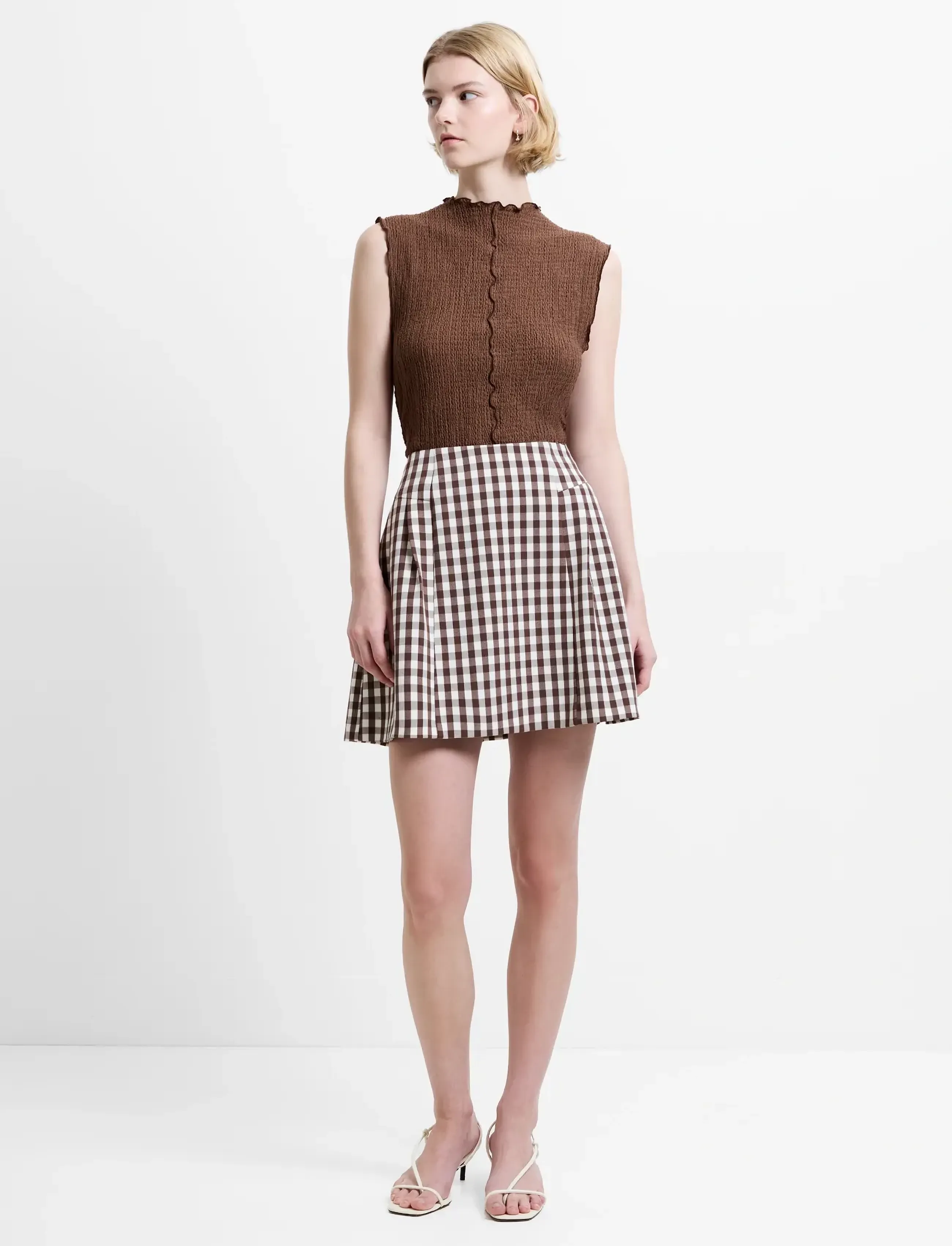 French Connection LEXI SUITING MINI SKIRT - Short skirts - ESPRESSO BROWN CHEC / brown