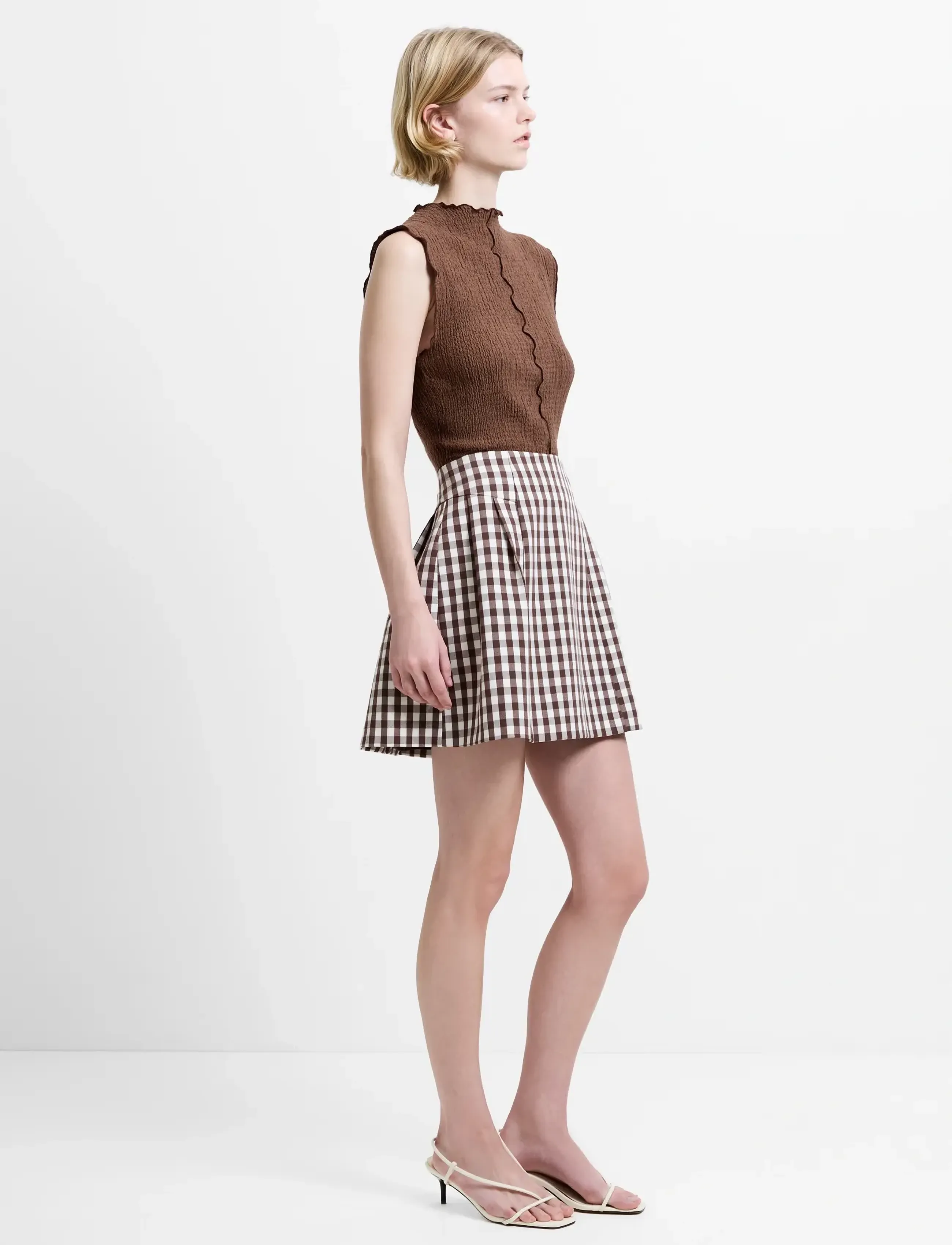 French Connection - LEXI SUITING MINI SKIRT - pleated skirts - espresso brown chec - 2