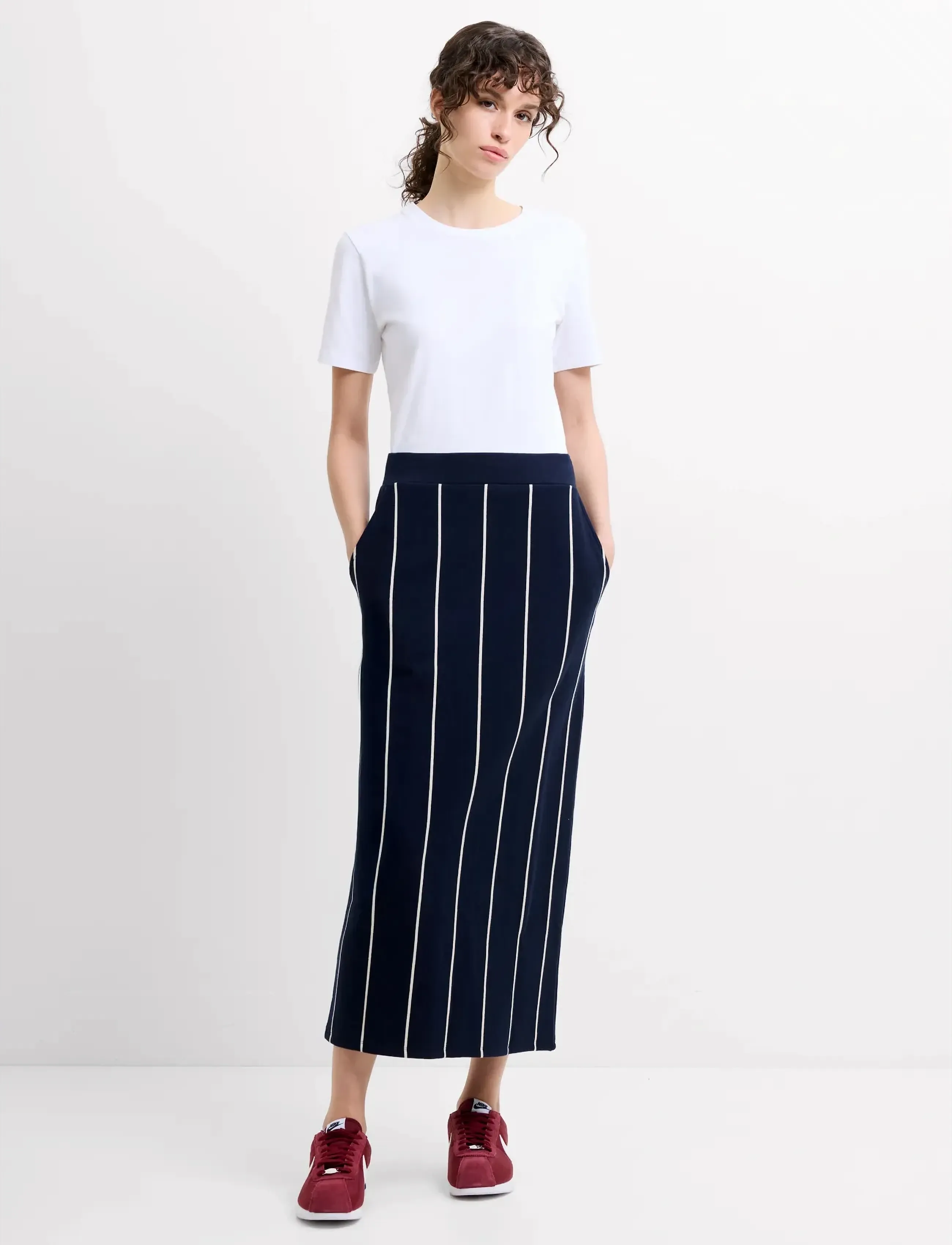 French Connection - SUNDAY SWEAT STRIPED MIDI SKIR - midi-röcke - navy/porcelain strip - 0