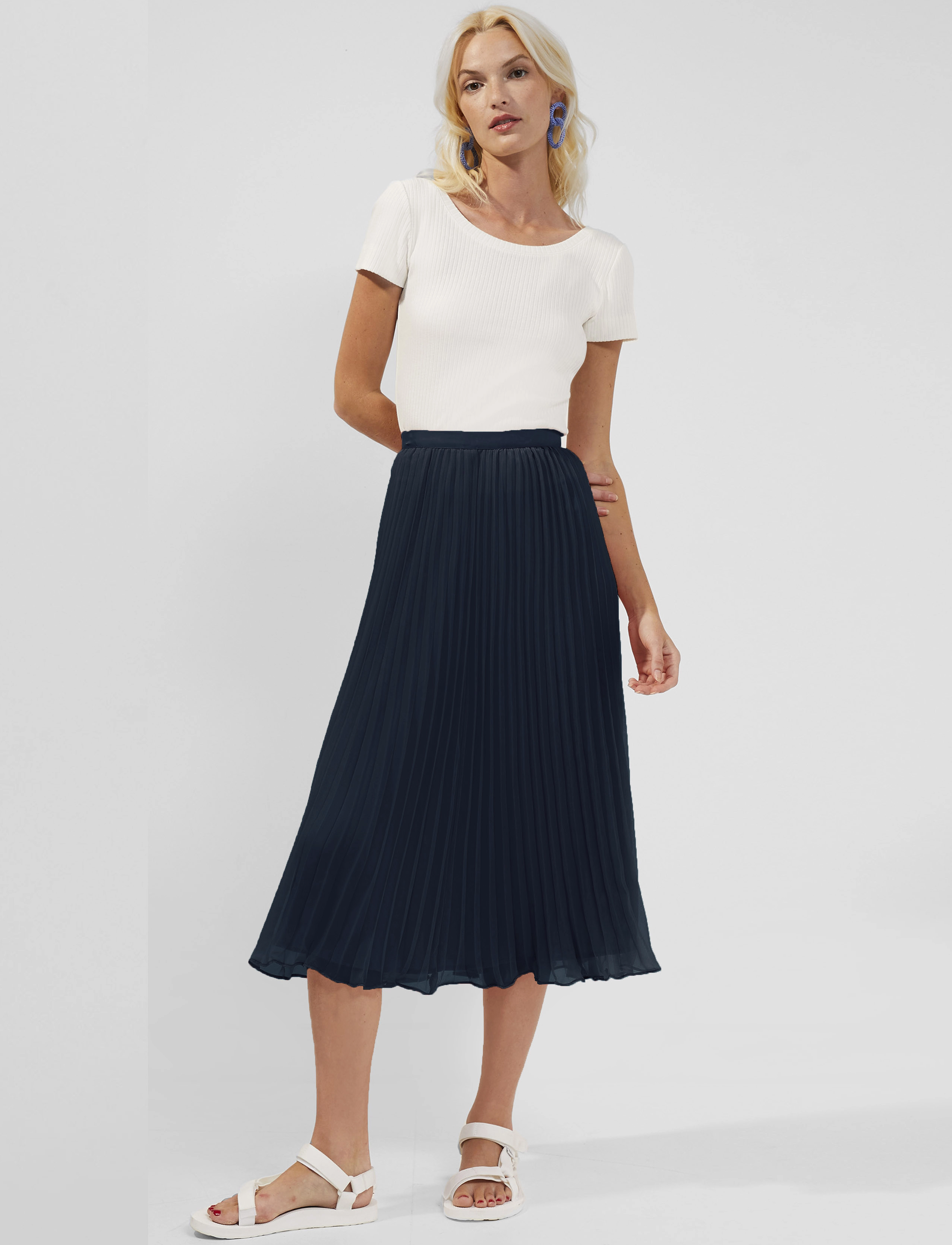 French Connection Pleated Solid Skirt, XL, Röcke, Blau - Knee-length & Midi, Frauen