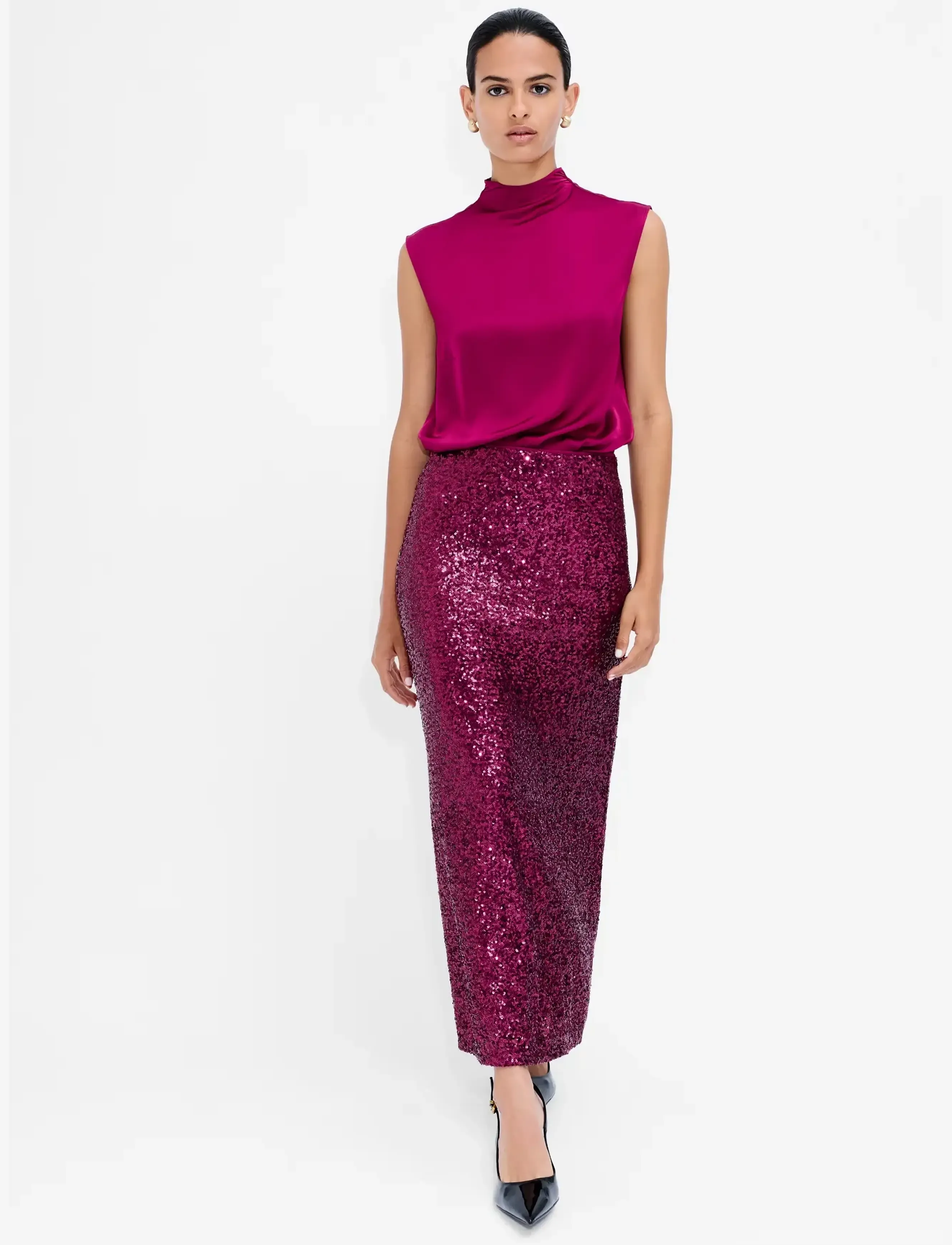 French Connection - ELENA SEQUIN MIDI SKIRT - litritega seelikud - winterberry pink - 0