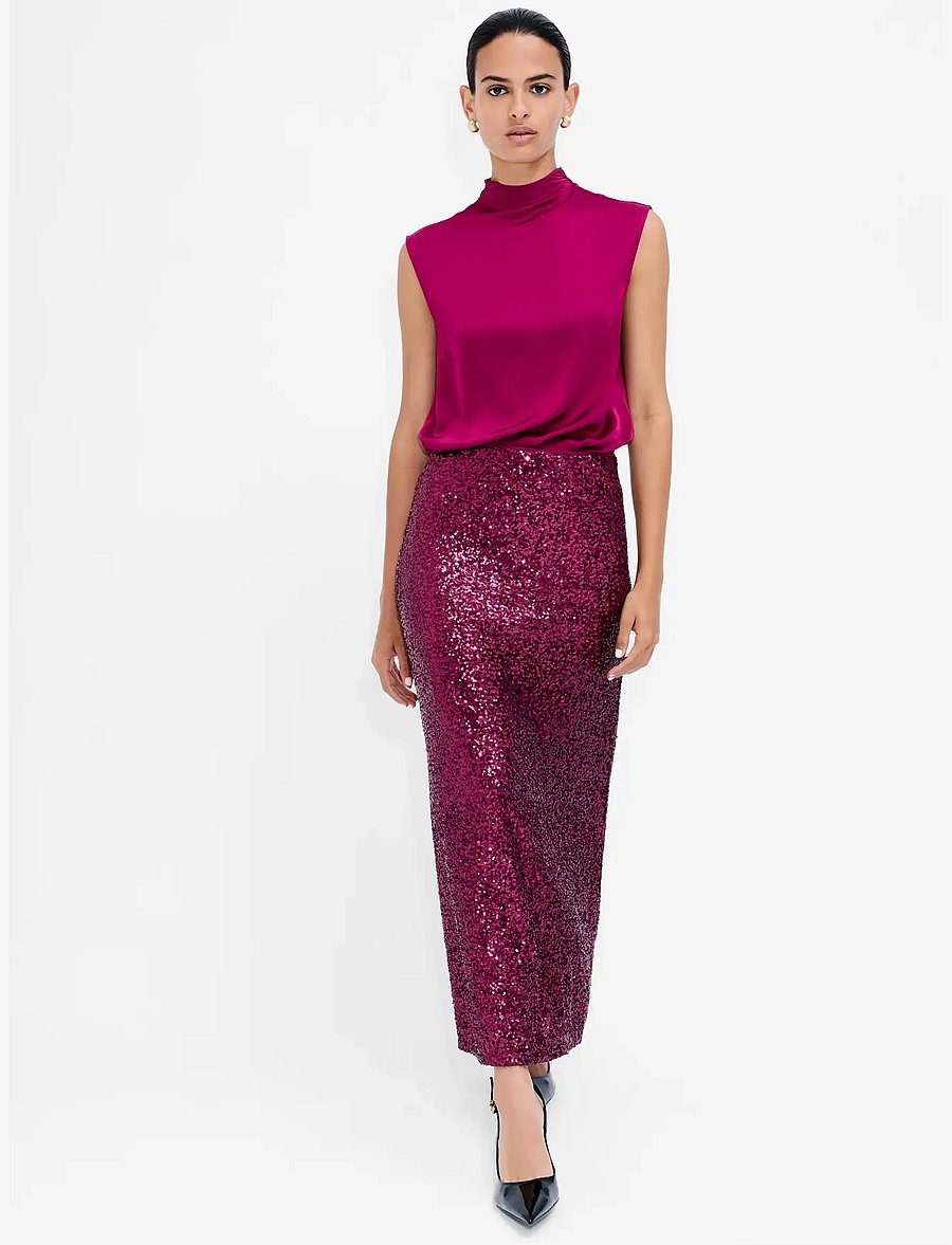 French Connection - ELENA SEQUIN MIDI SKIRT - litritega seelikud - winterberry pink - 0