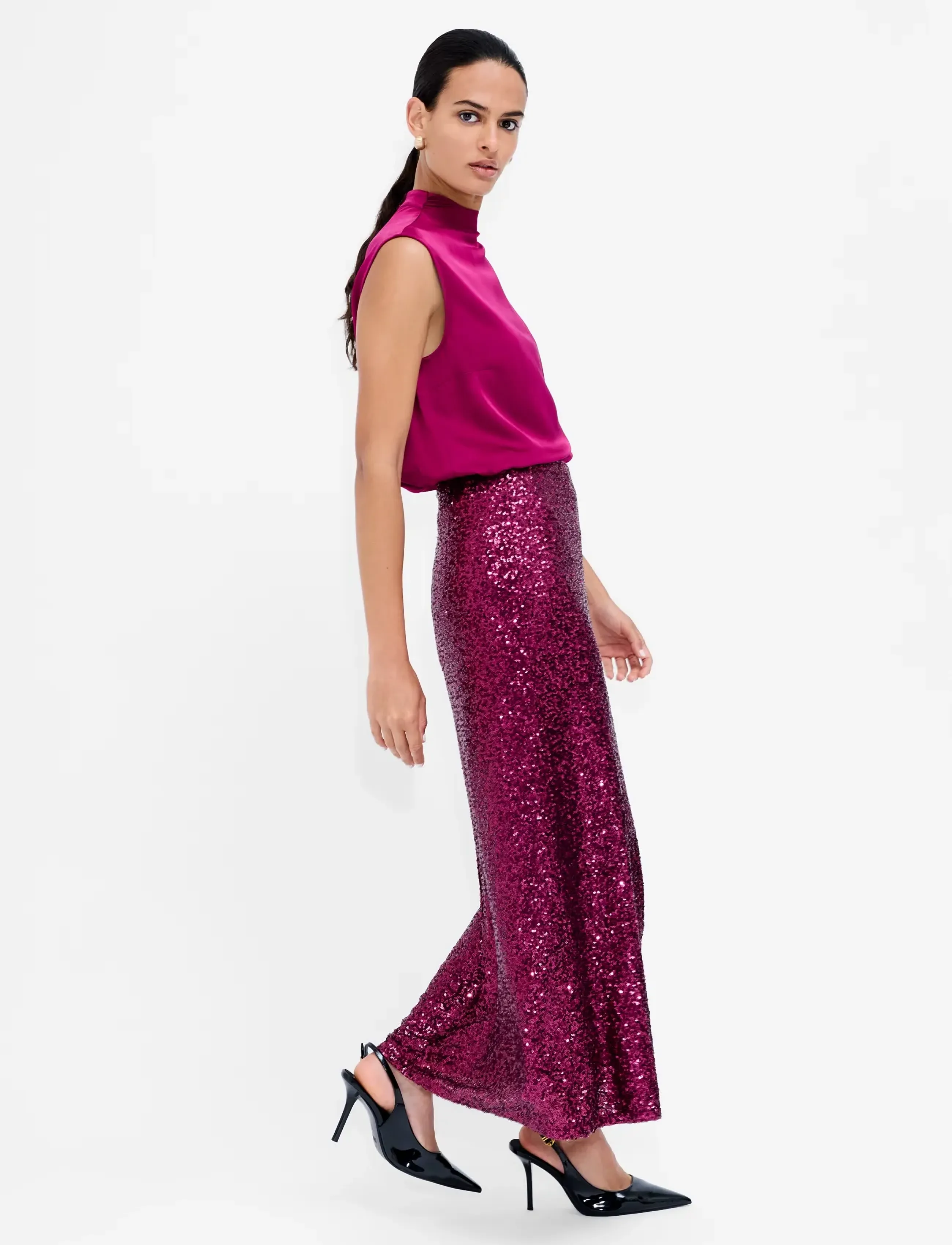 French Connection - ELENA SEQUIN MIDI SKIRT - litritega seelikud - winterberry pink - 2