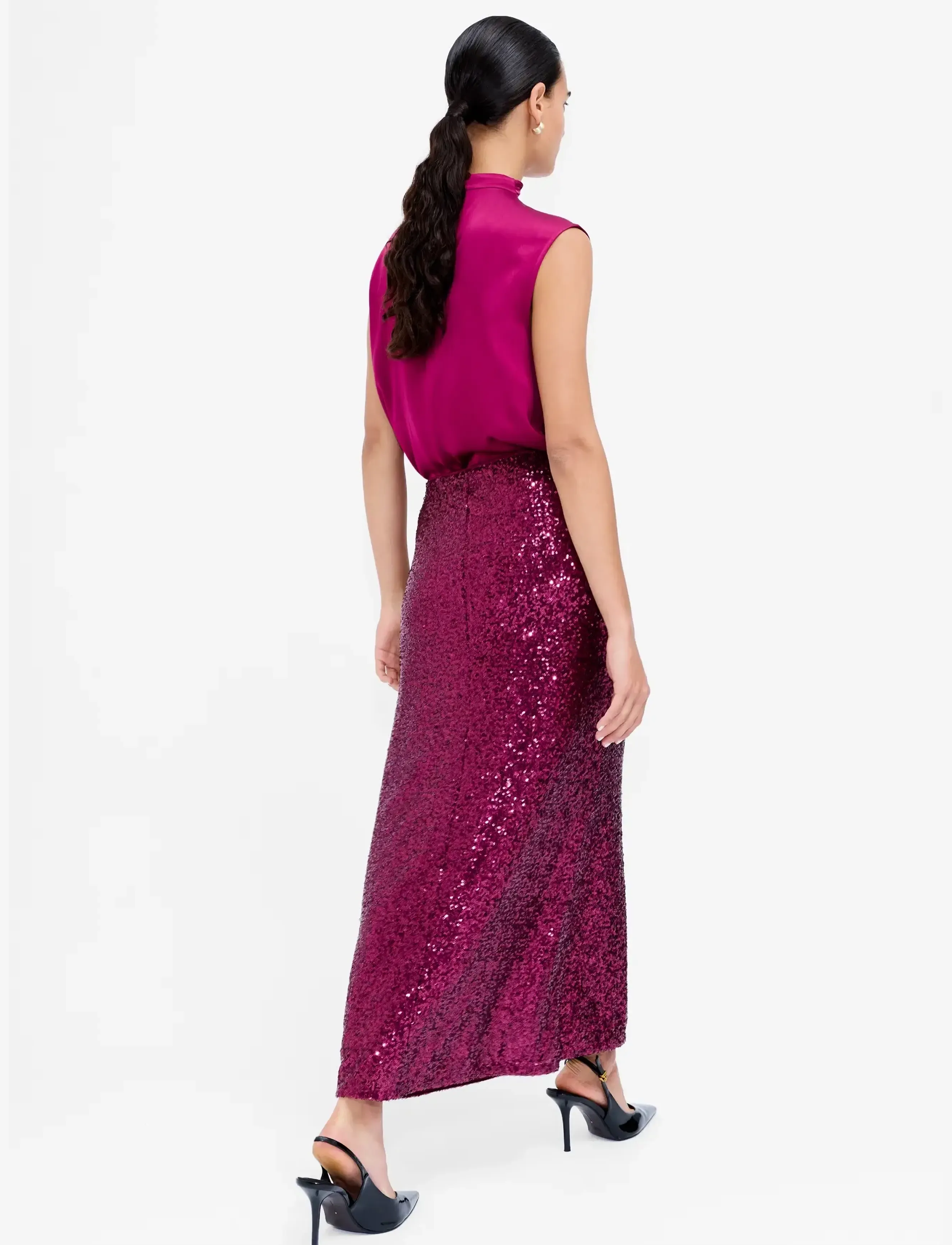 French Connection - ELENA SEQUIN MIDI SKIRT - litritega seelikud - winterberry pink - 3