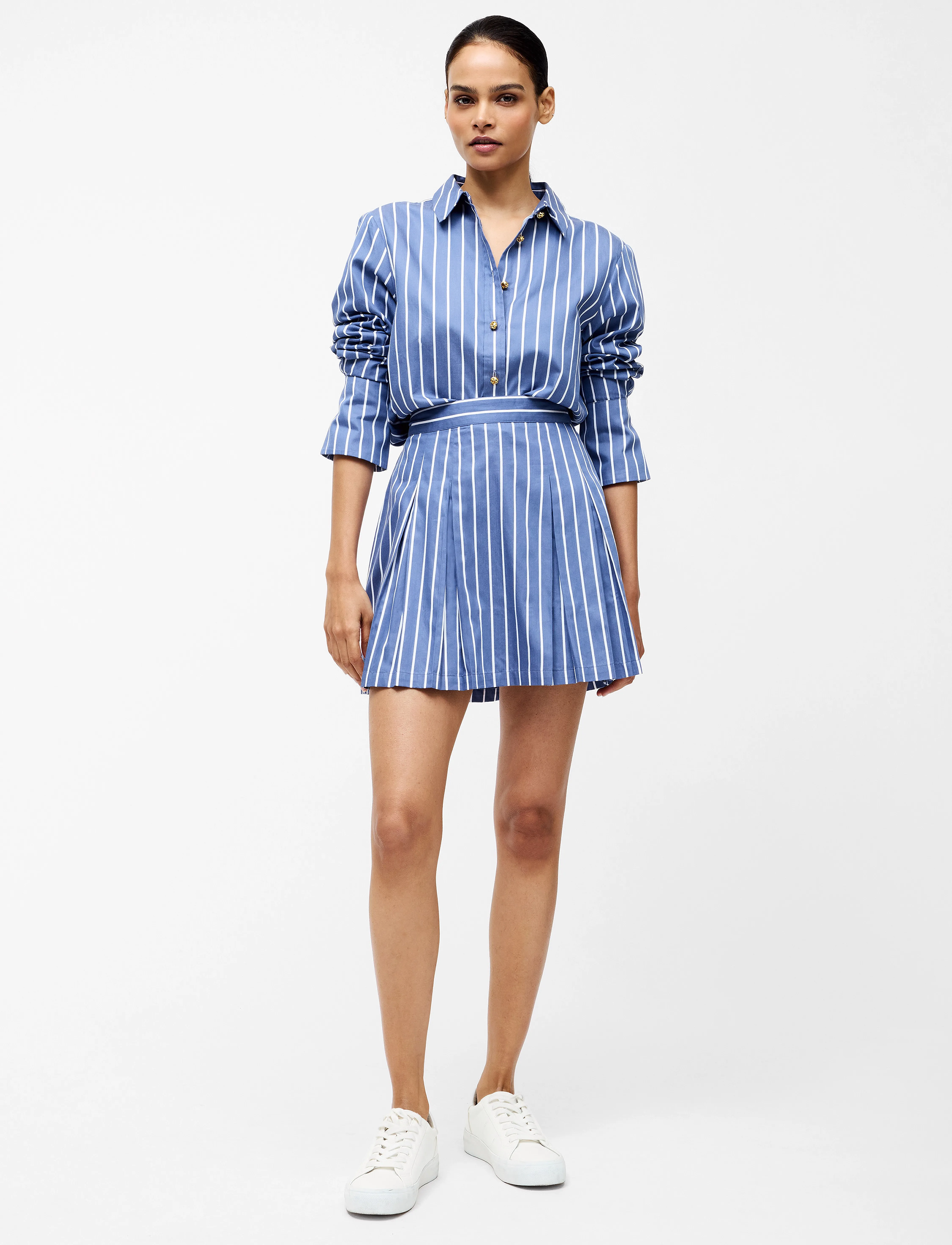French Connection Alexis Cotton Stripe Pltd Mini, 42, Blue, Nederdele > Korte Nederdele, Dame