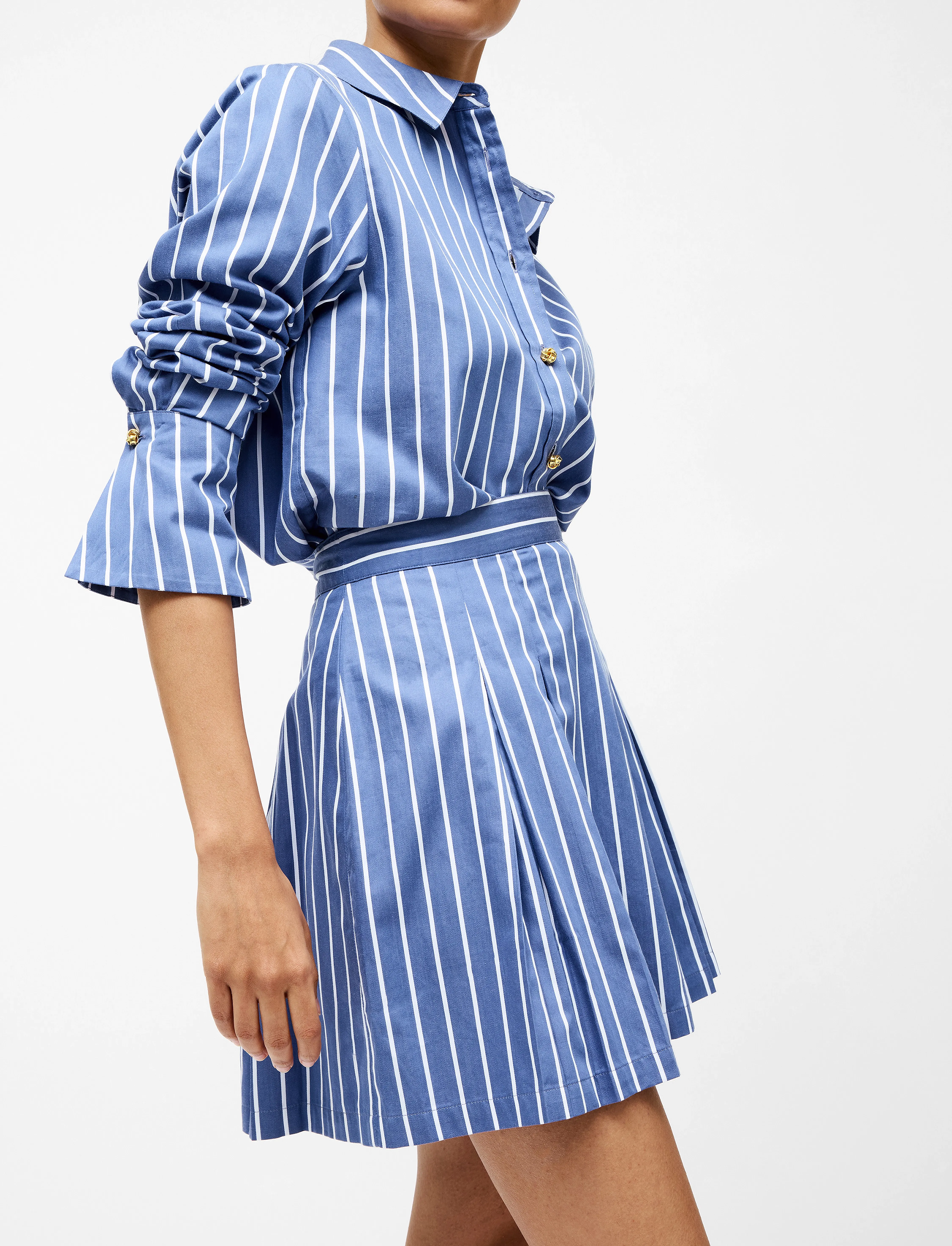 French Connection - ALEXIS COTTON STRIPE PLTD MINI - short skirts - navy/white - 2