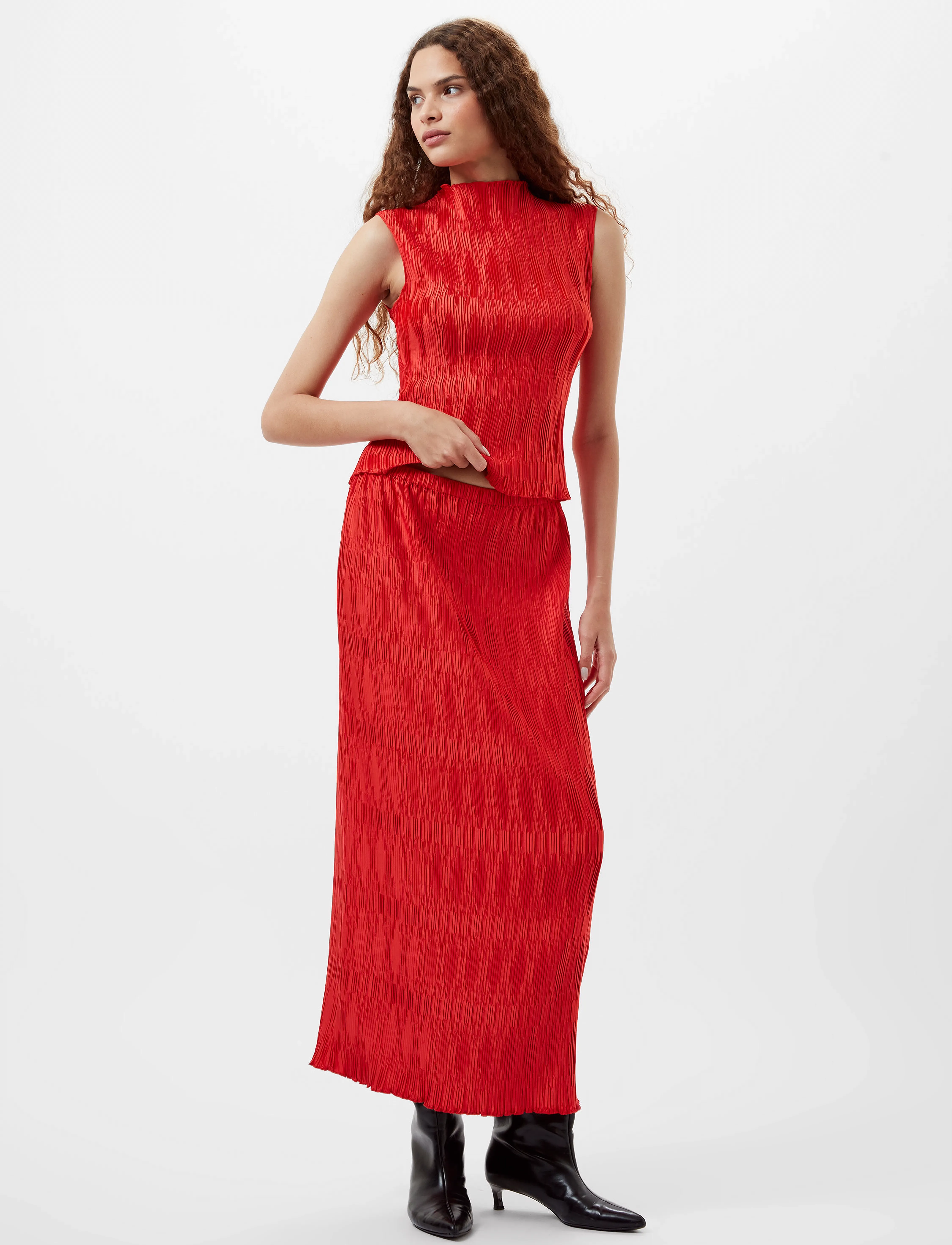 French Connection Moira Pleated Skirt, Kvinder, Plisseret Maxi Nederdel, Rød, Str: S