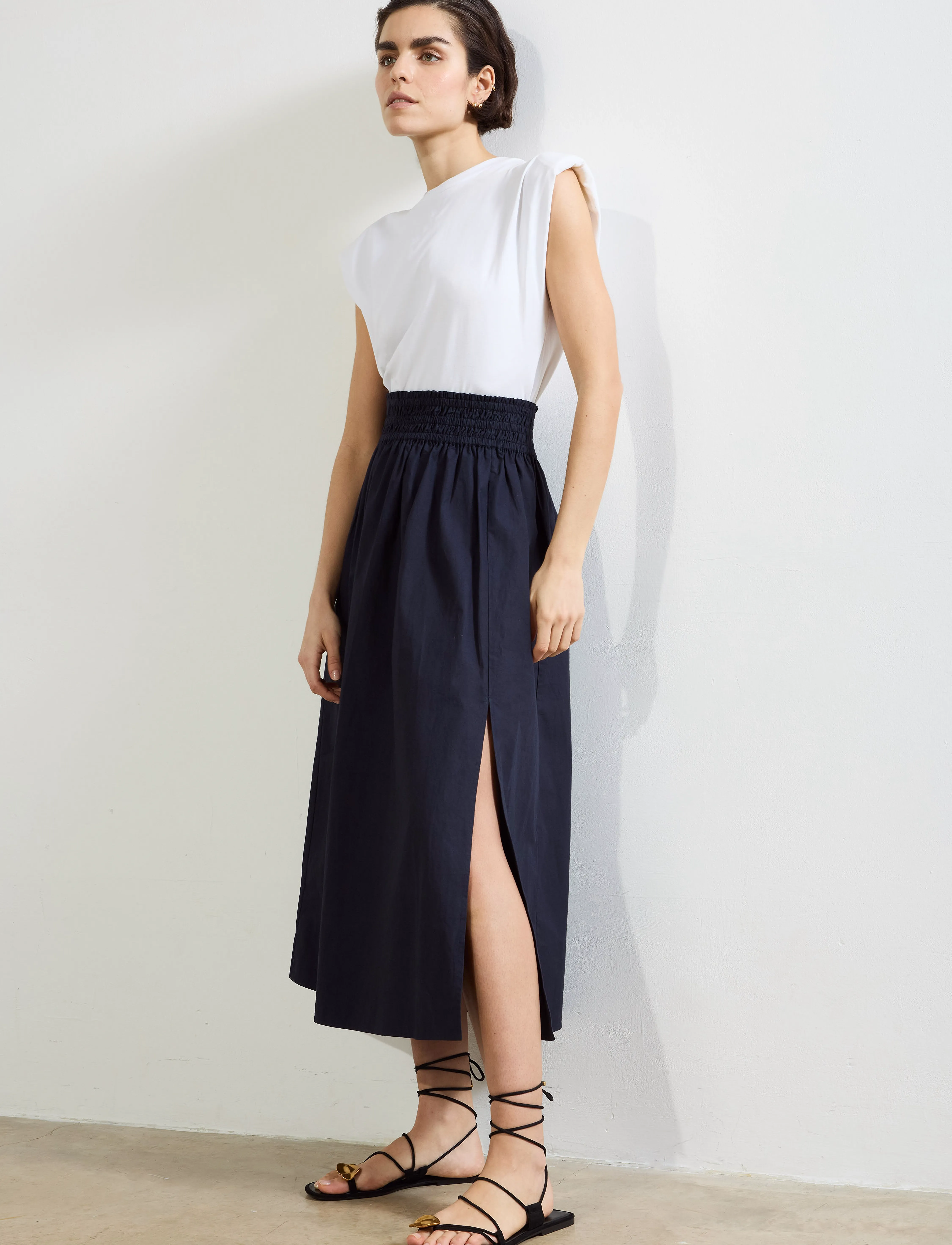 French Connection Barletta Poplin Square Skirt, XS, Röcke, Marineblau - Knee-length & Midi Frauen