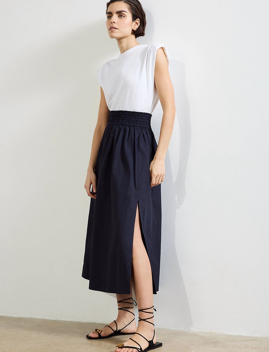 French Connection - BARLETTA POPLIN SQUARE SKIRT - midi skirts - navy - 0