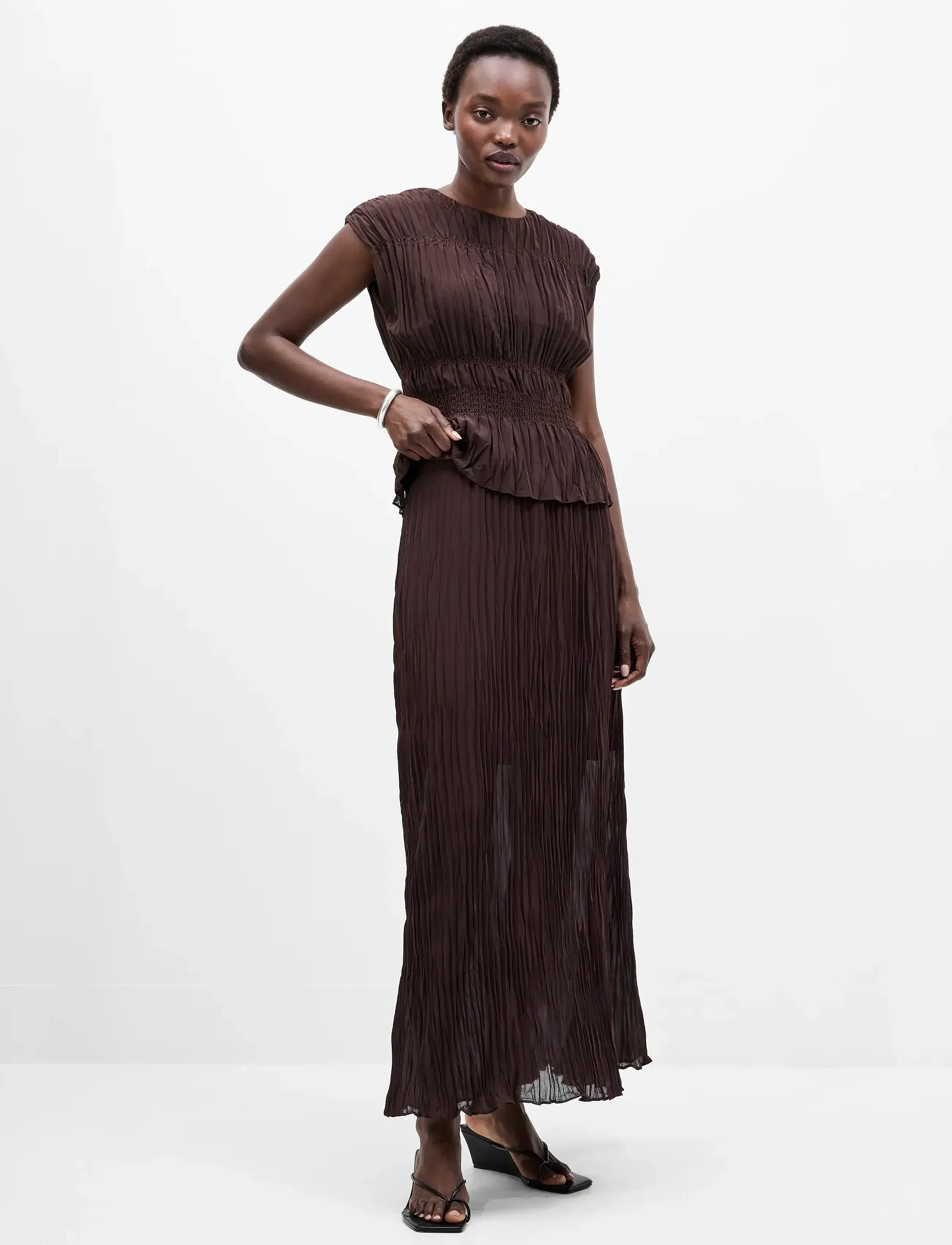 French Connection SAYLOR PLEATED OVERLAY SKIRT - Maxi Röcke - BITTER CHOCOLATE / brown