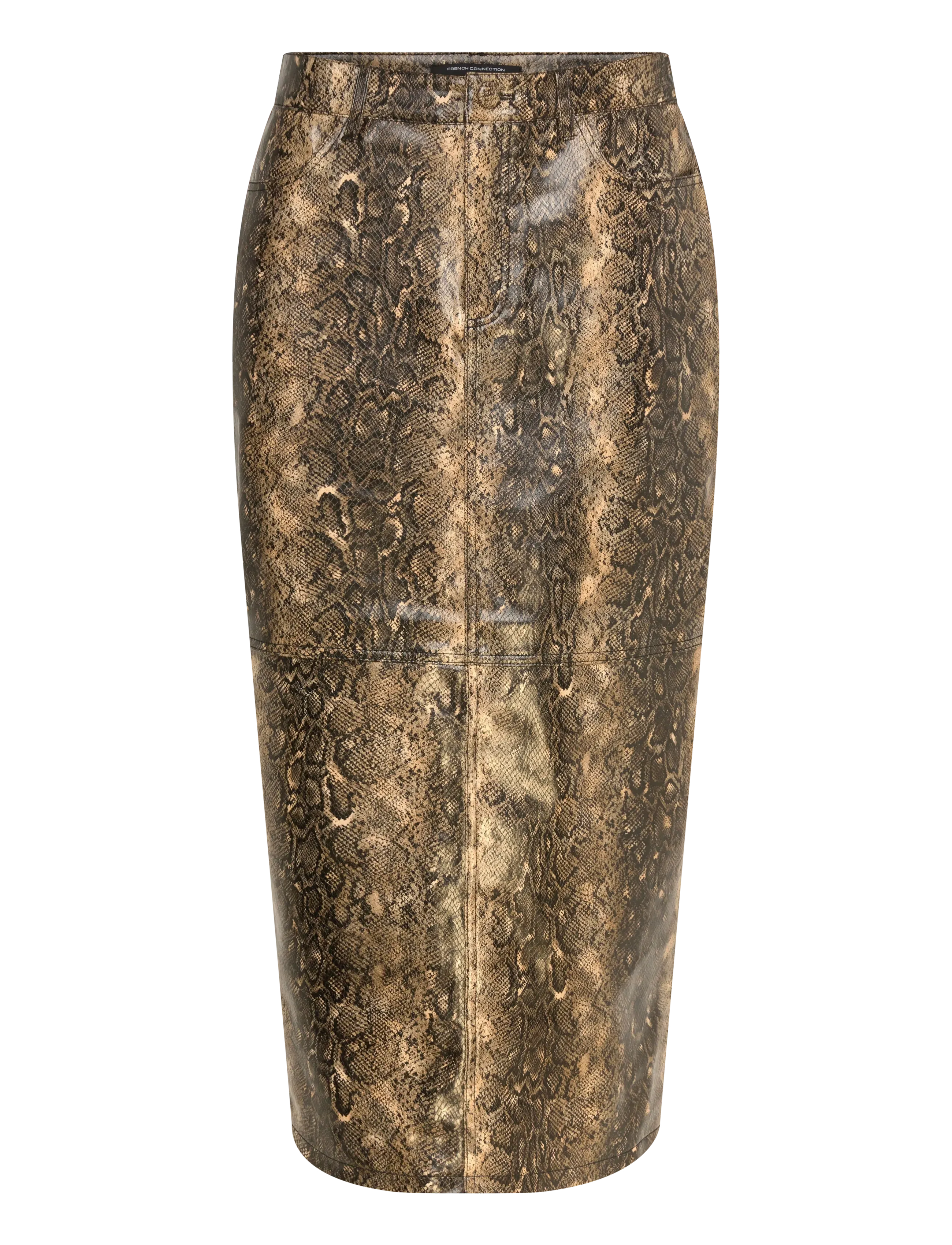 French Connection BRANDY SNAKESKIN PU MIDI SKIRT - Tøj - SNAKE PU / beige