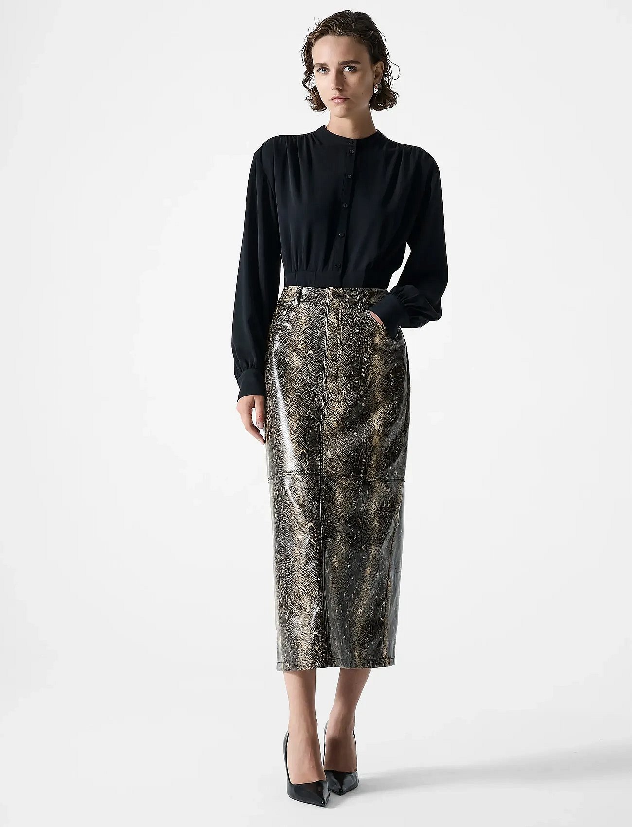 BRANDY SNAKESKIN PU MIDI SKIRT - SNAKE PU