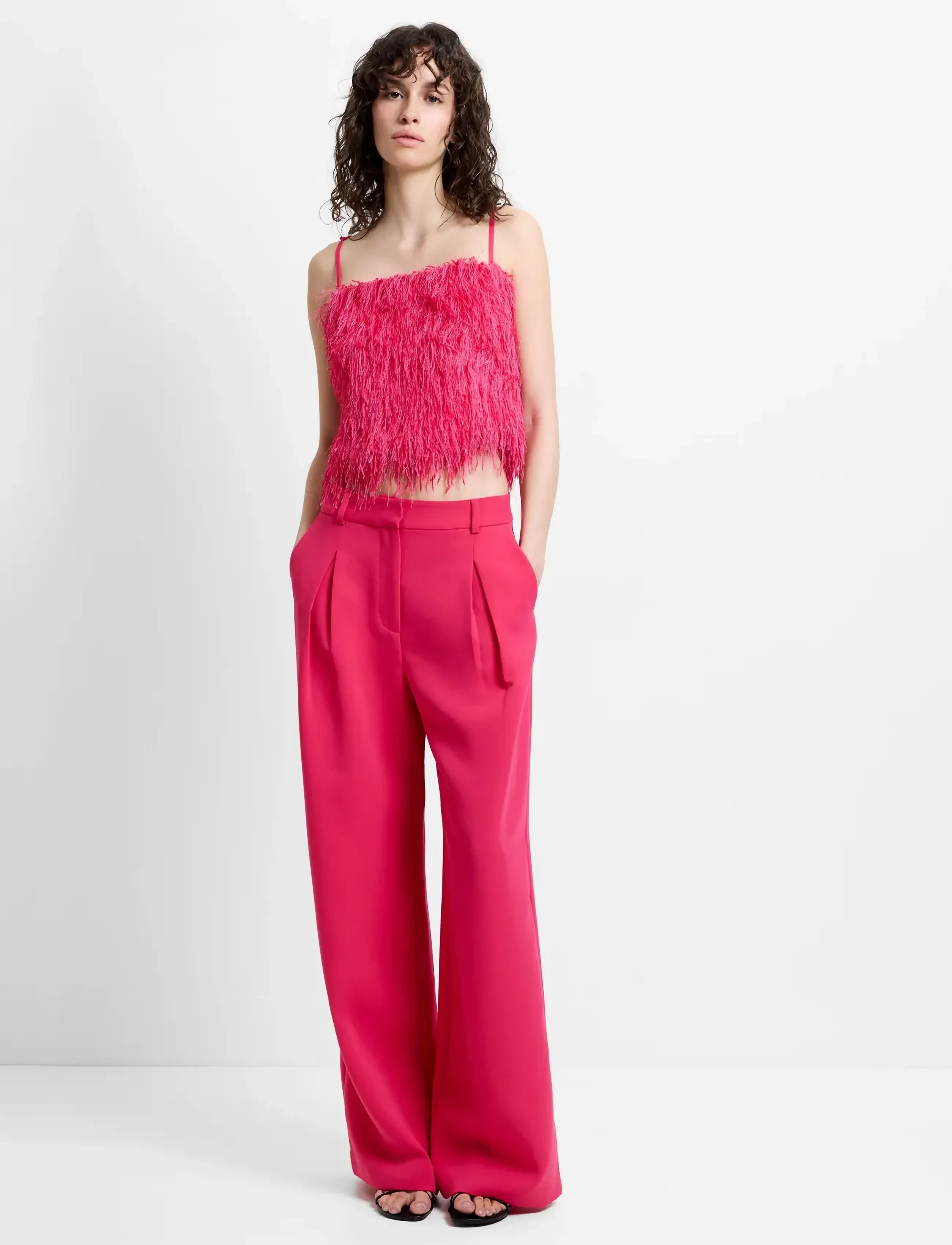 French Connection Tiana Crepe Wide Leg Pleated, 42, Pink, Bukser > Brede Ben, Dame