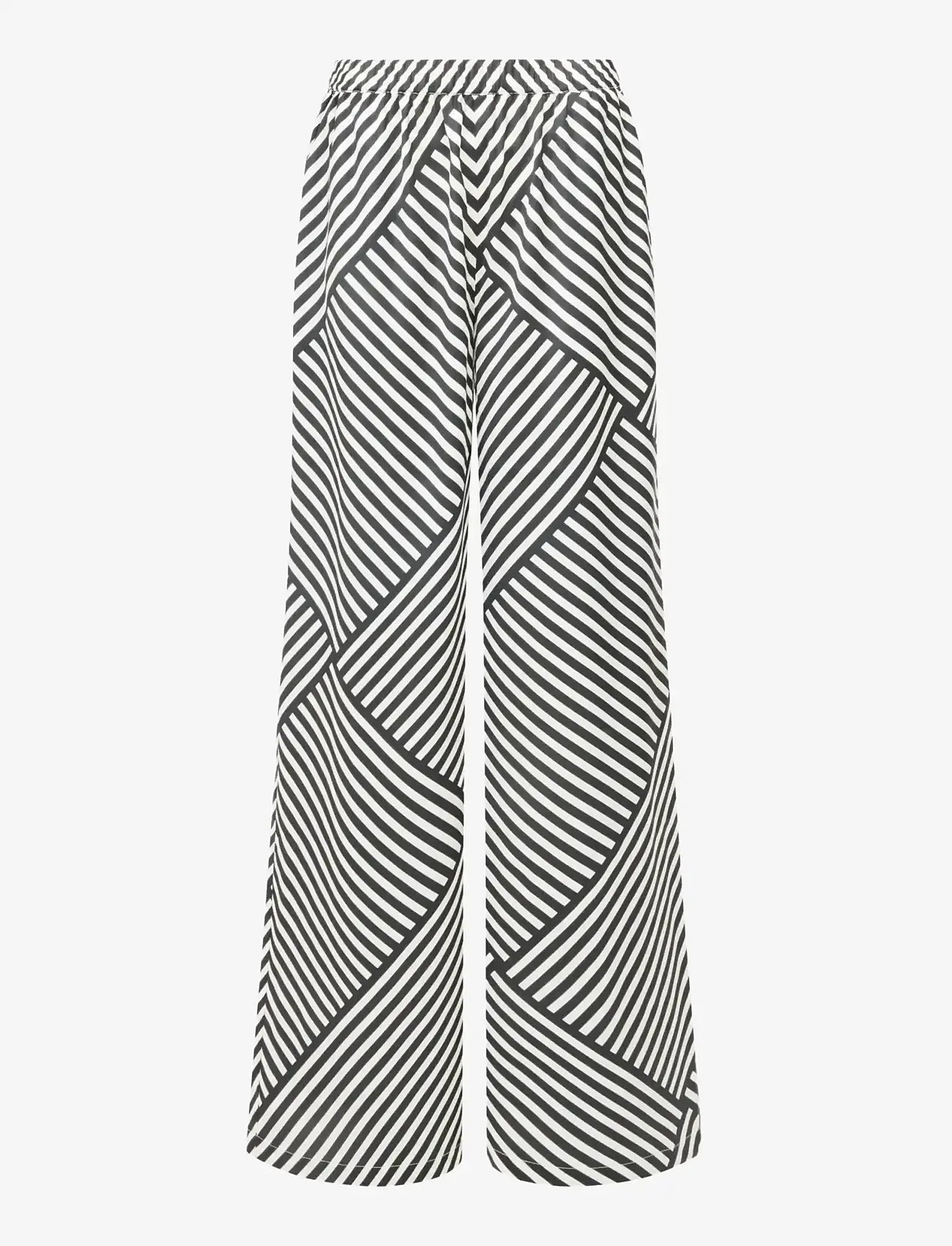 French Connection - STRIPED DAMASCO WIDE TROUSER - wide leg trousers - porcelain cream/blac - 1