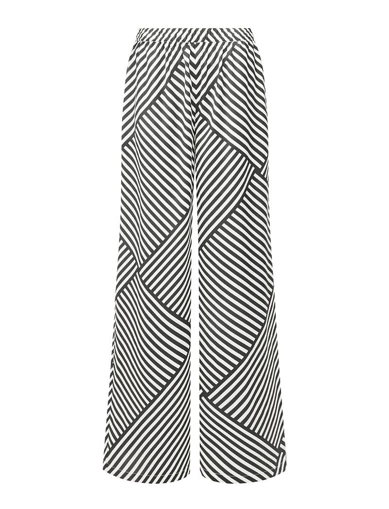 French Connection - STRIPED DAMASCO WIDE TROUSER - hosen mit weitem bein - porcelain cream/blac - 1