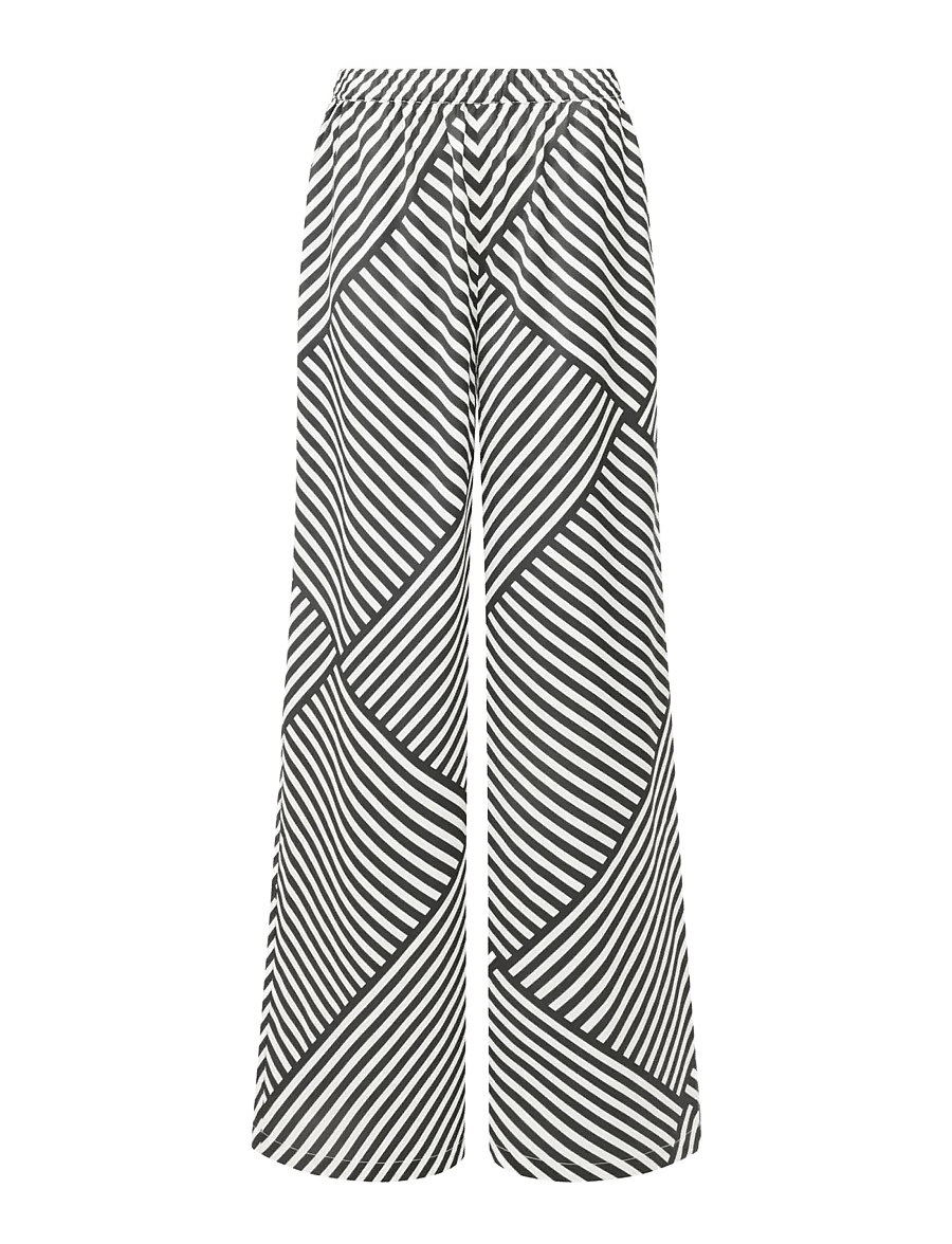 French Connection - STRIPED DAMASCO WIDE TROUSER - hosen mit weitem bein - porcelain cream/blac - 1
