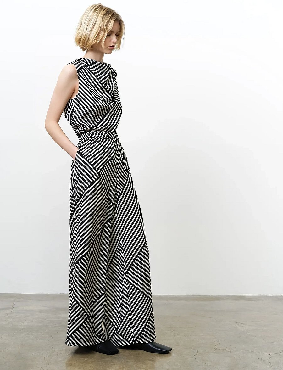French Connection - STRIPED DAMASCO WIDE TROUSER - hosen mit weitem bein - porcelain cream/blac - 2