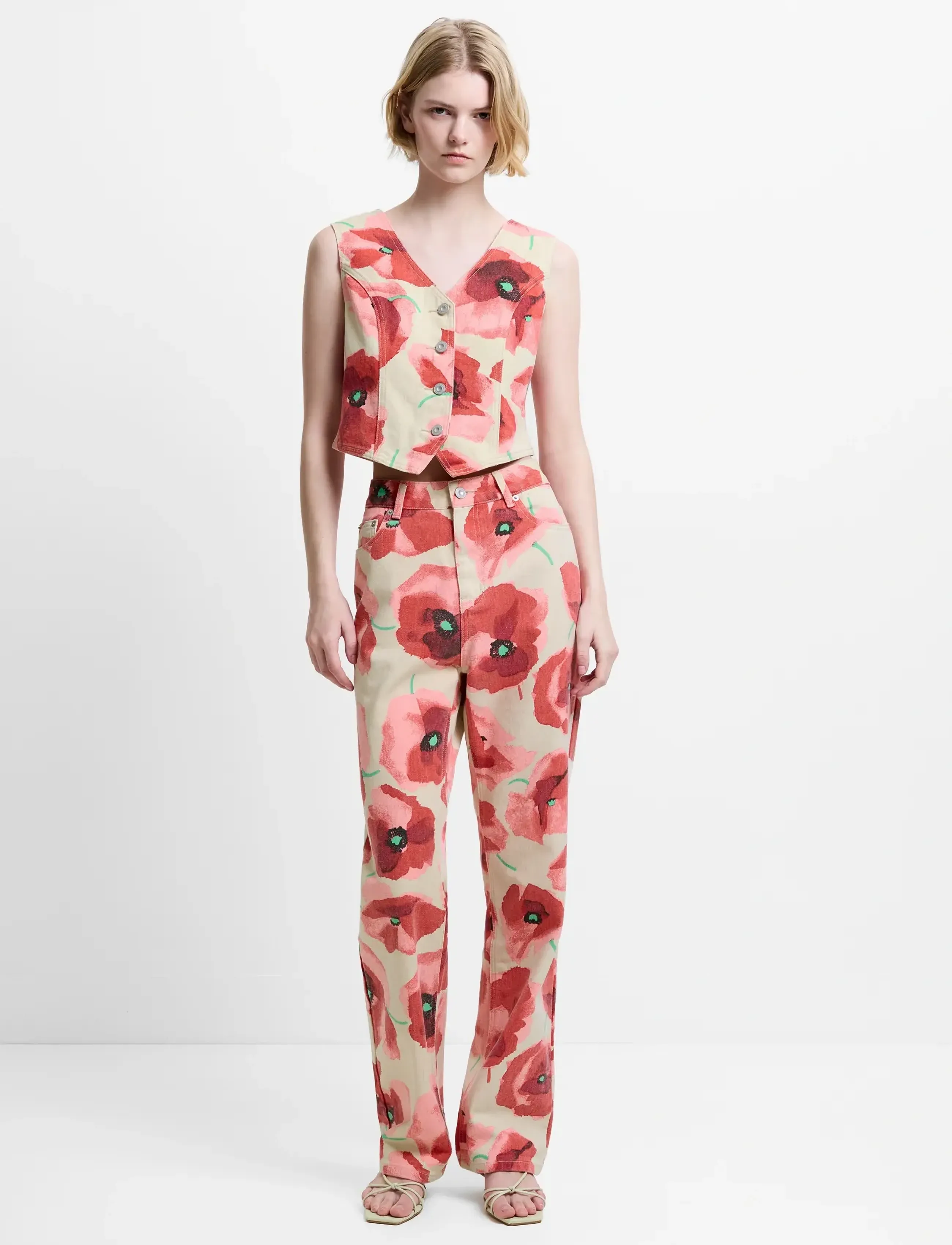 French Connection POPPY DALLAS DENIM WIDE LEG JN - Transitional Layering - RED MULTI / red